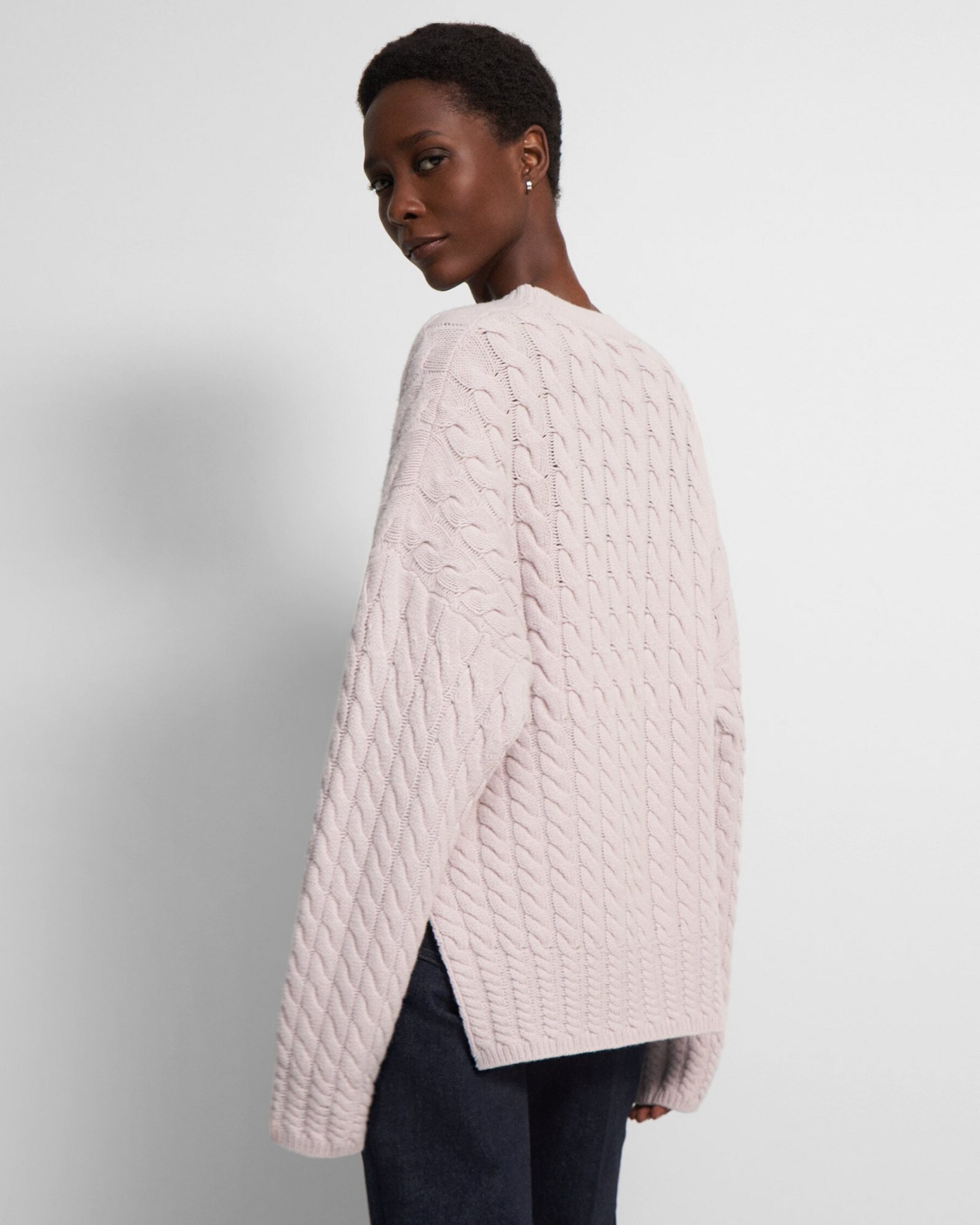 Karenia Cable Knit Sweater in Felted Wool-Cashmere