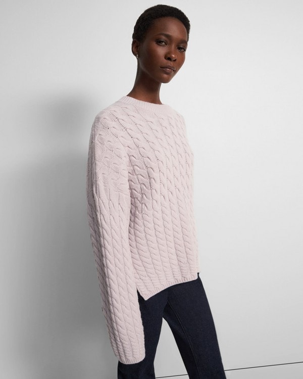 Theory Karenia Cable Knit Sweater in Felted Wool-Cashmere