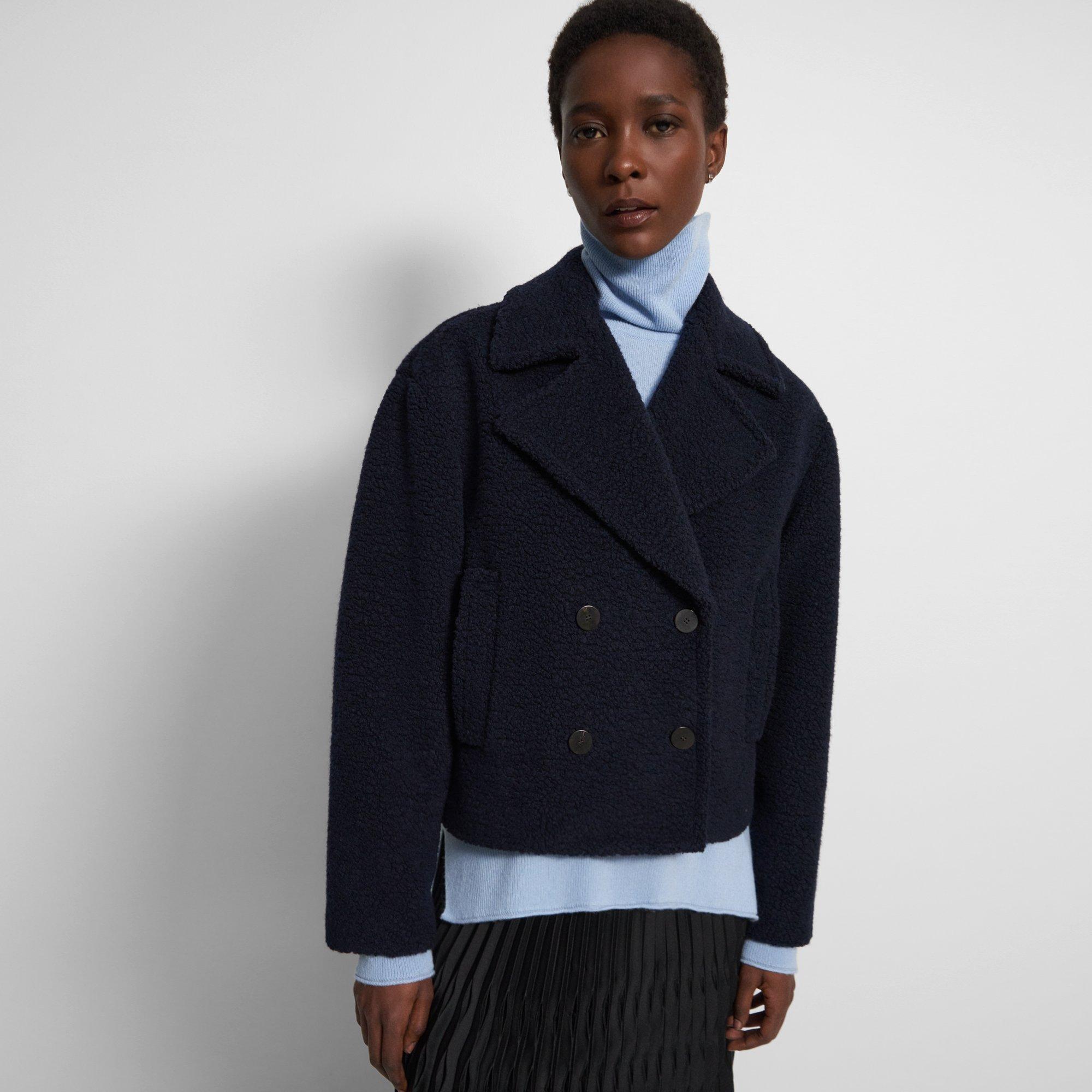 Blue Fleece Cropped Peacoat | Theory Outlet