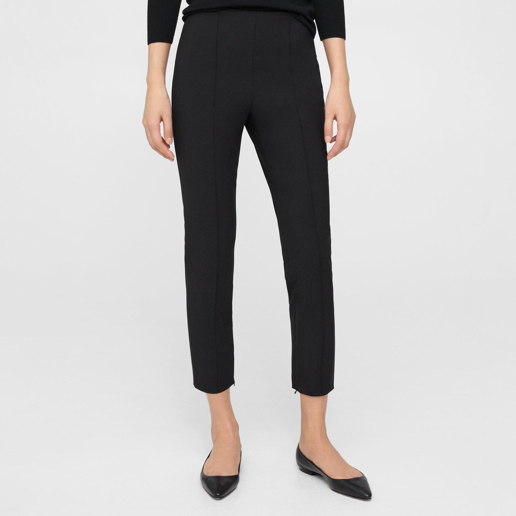 Black Good Wool Pintucked Slim Pant