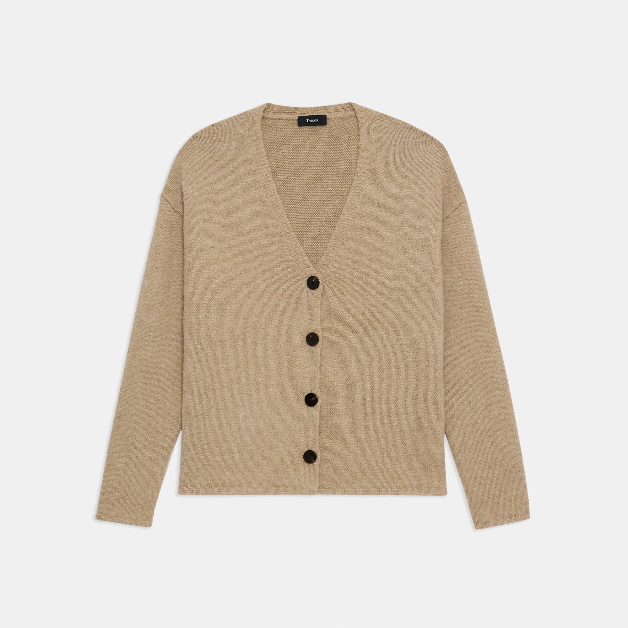 Brown Brushed Wool V-Neck Cardigan | Theory