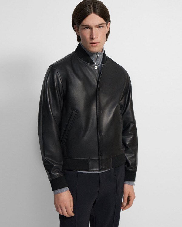 띠어리 Theory Varsity Jacket in Leather,BLACK