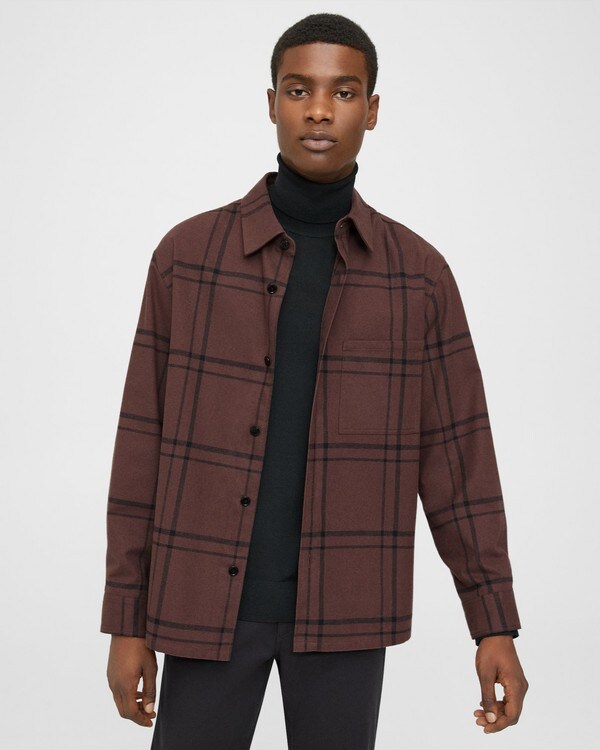 띠어리 자켓 Theory Clyfford Shirt Jacket in Windowpane Cotton-Blend,CHOCOLATE MULTI