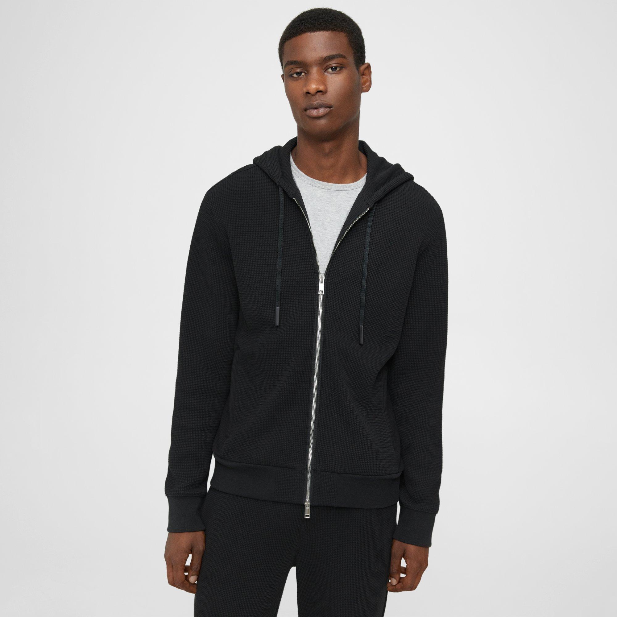 Black Cotton Waffle Knit Mattis Hoodie | Theory