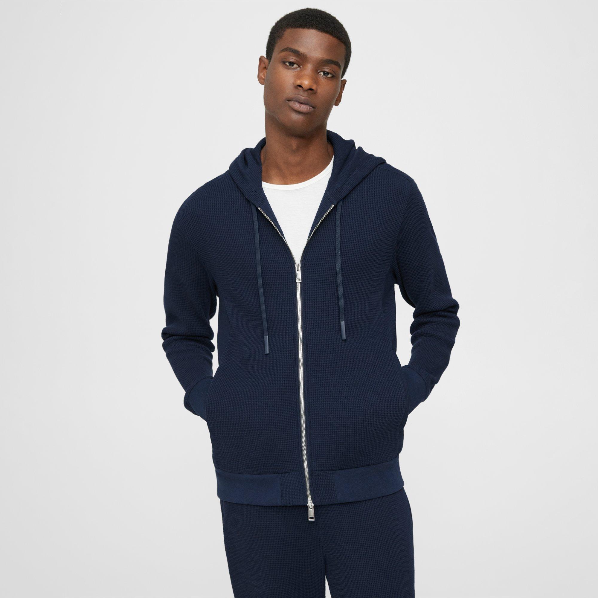 Blue Cotton Waffle Knit Mattis Hoodie | Theory