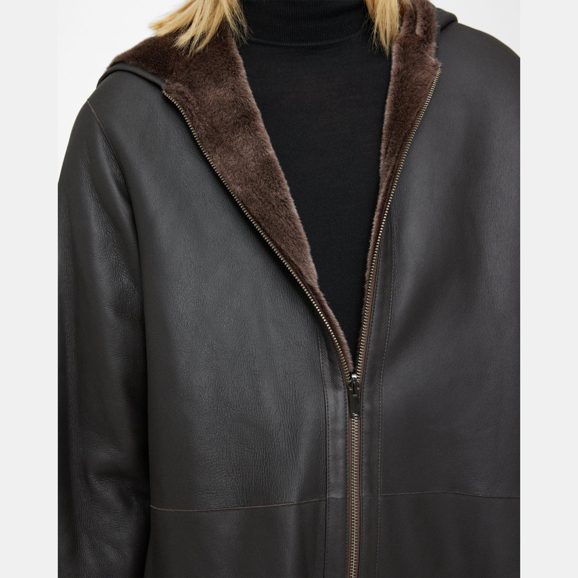 Reversible Hooded Coat in Shearling