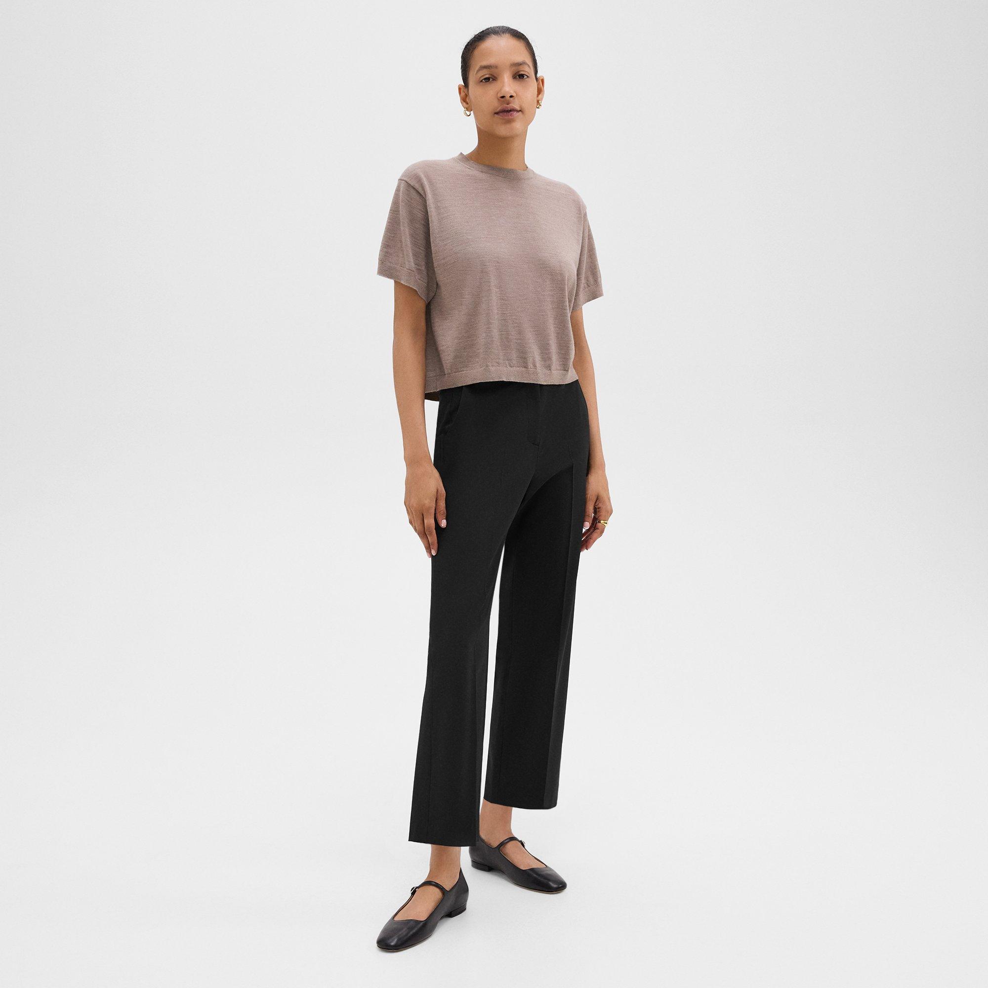 Black Good Wool High-Waist Straight-Leg Pant | Theory