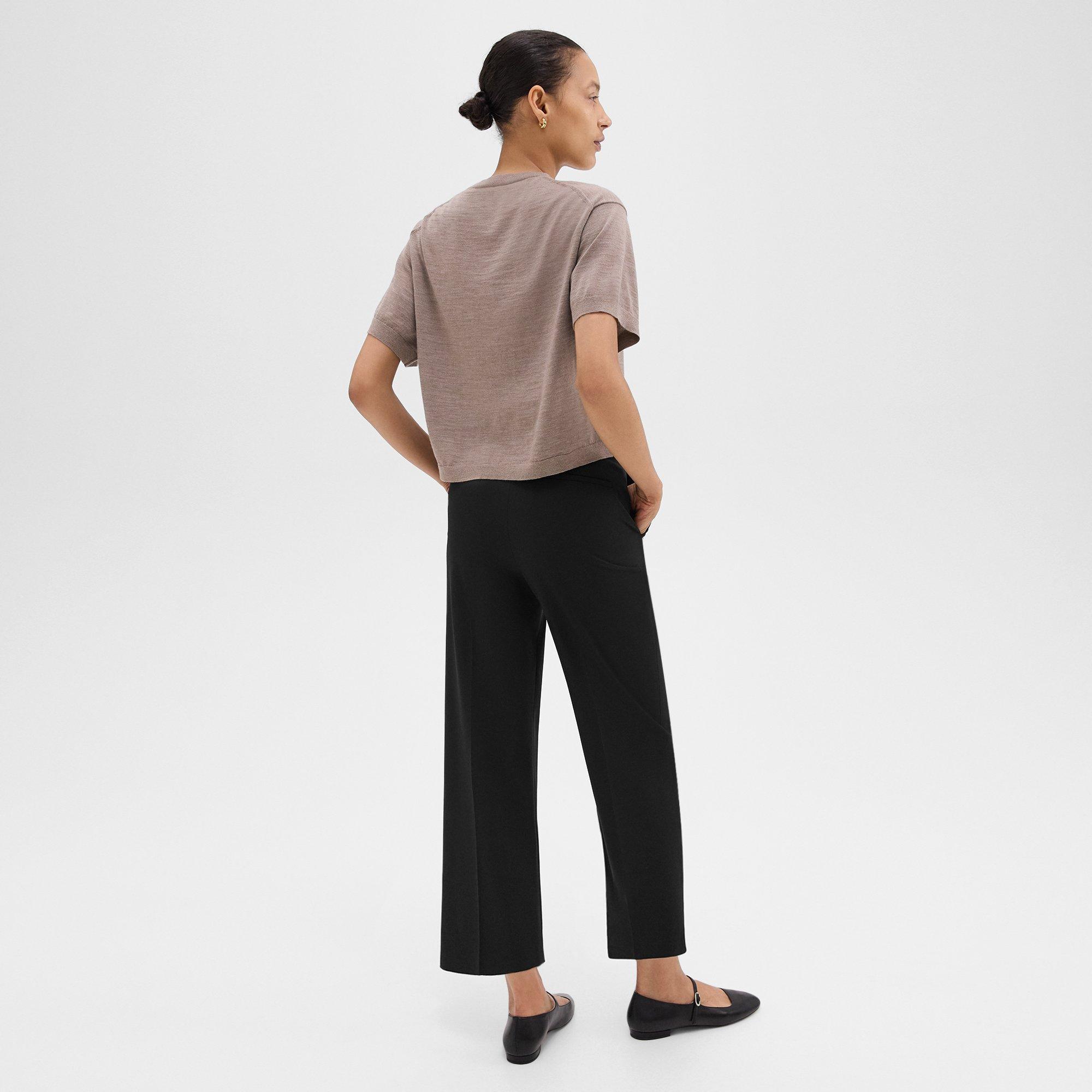 Black Good Wool High-Waist Straight-Leg Pant | Theory