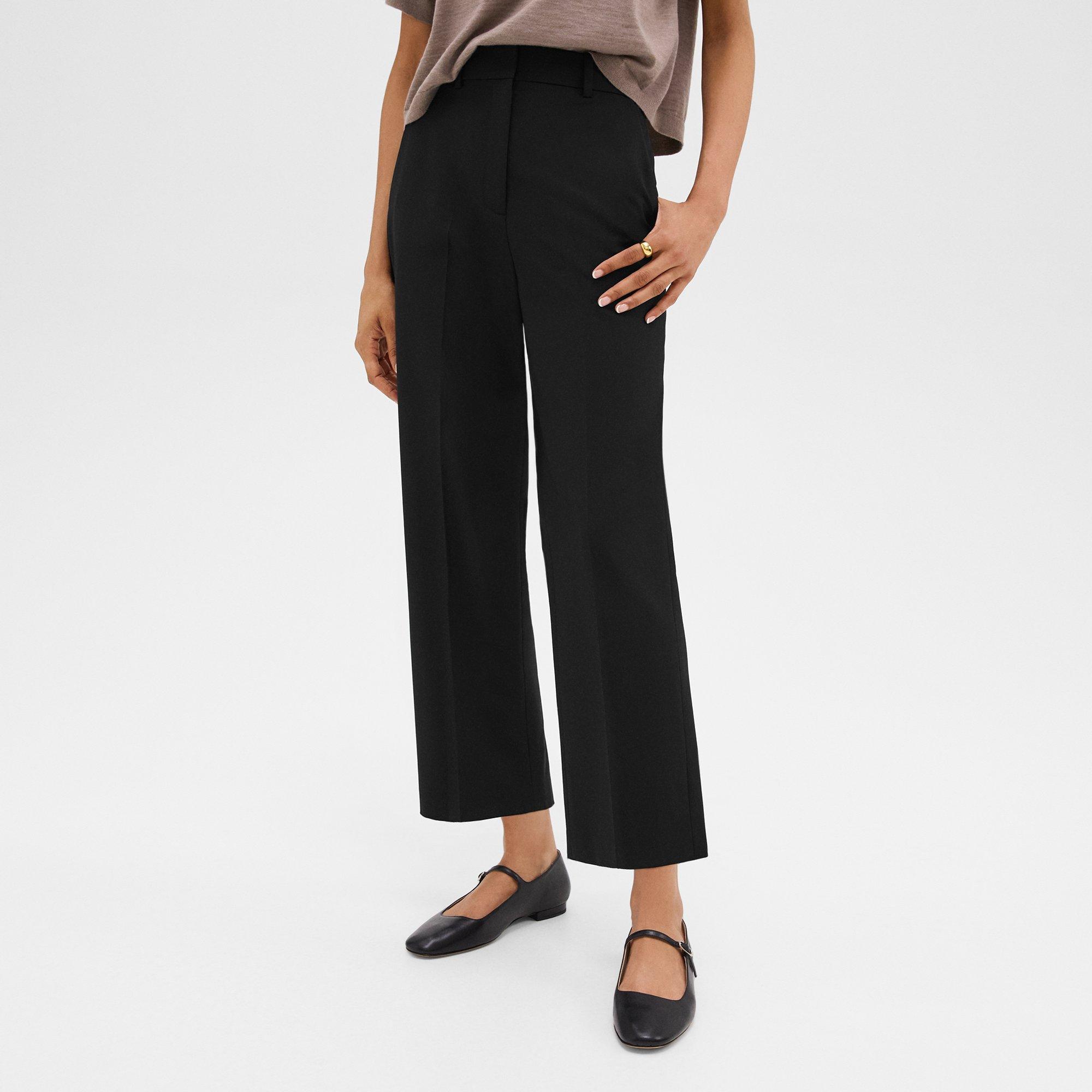 Black Good Wool High-Waist Straight-Leg Pant