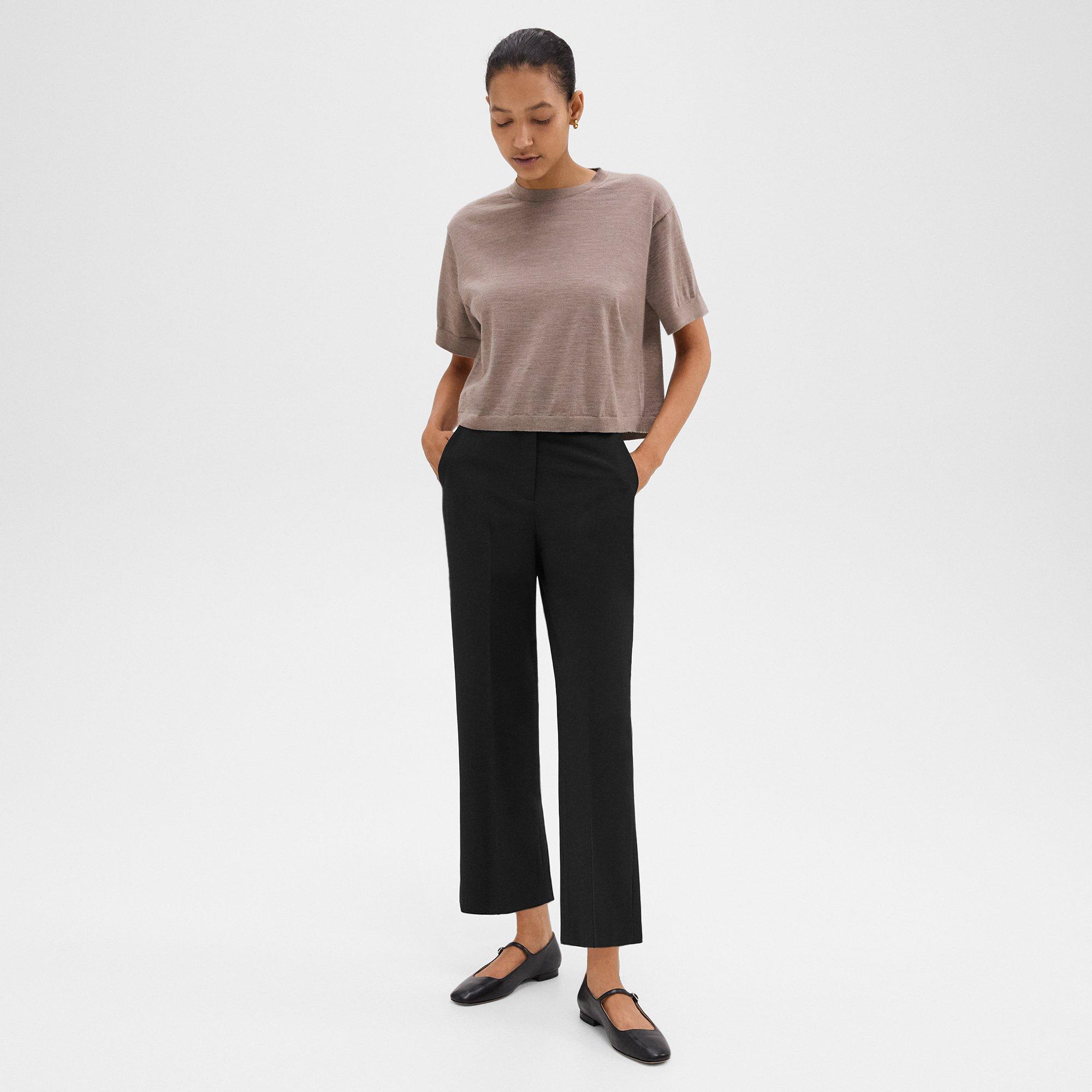 Black Good Wool High-Waist Straight-Leg Pant | Theory