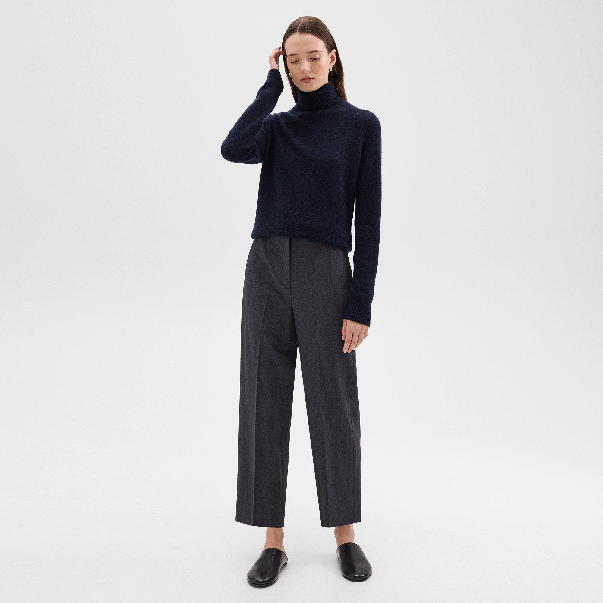 띠어리 Theory High-Waist Straight-Leg Pant in Good Wool,CHARCOAL MELANGE