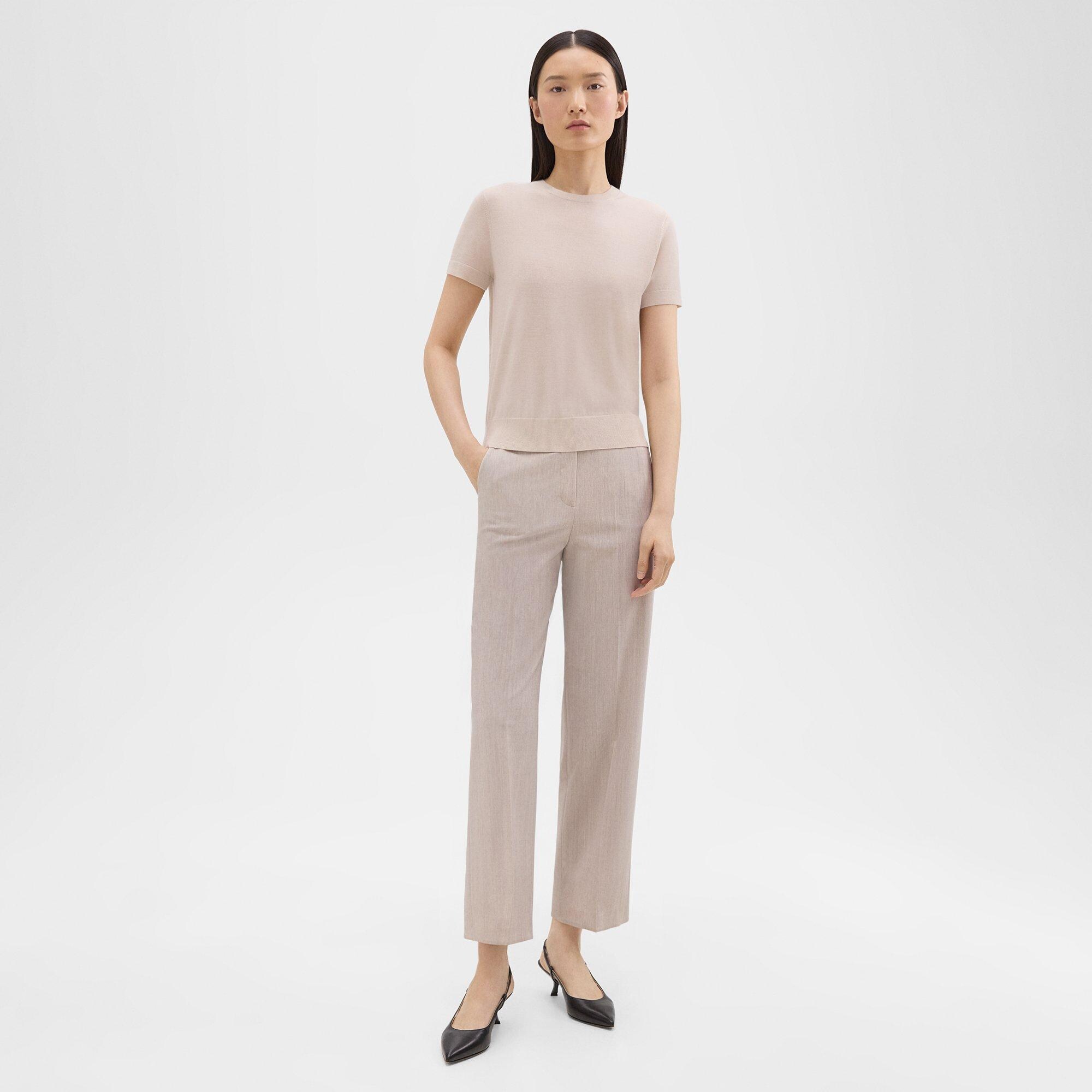 띠어리 Theory High-Waist Straight-Leg Pant in Good Wool,SAND MELANGE