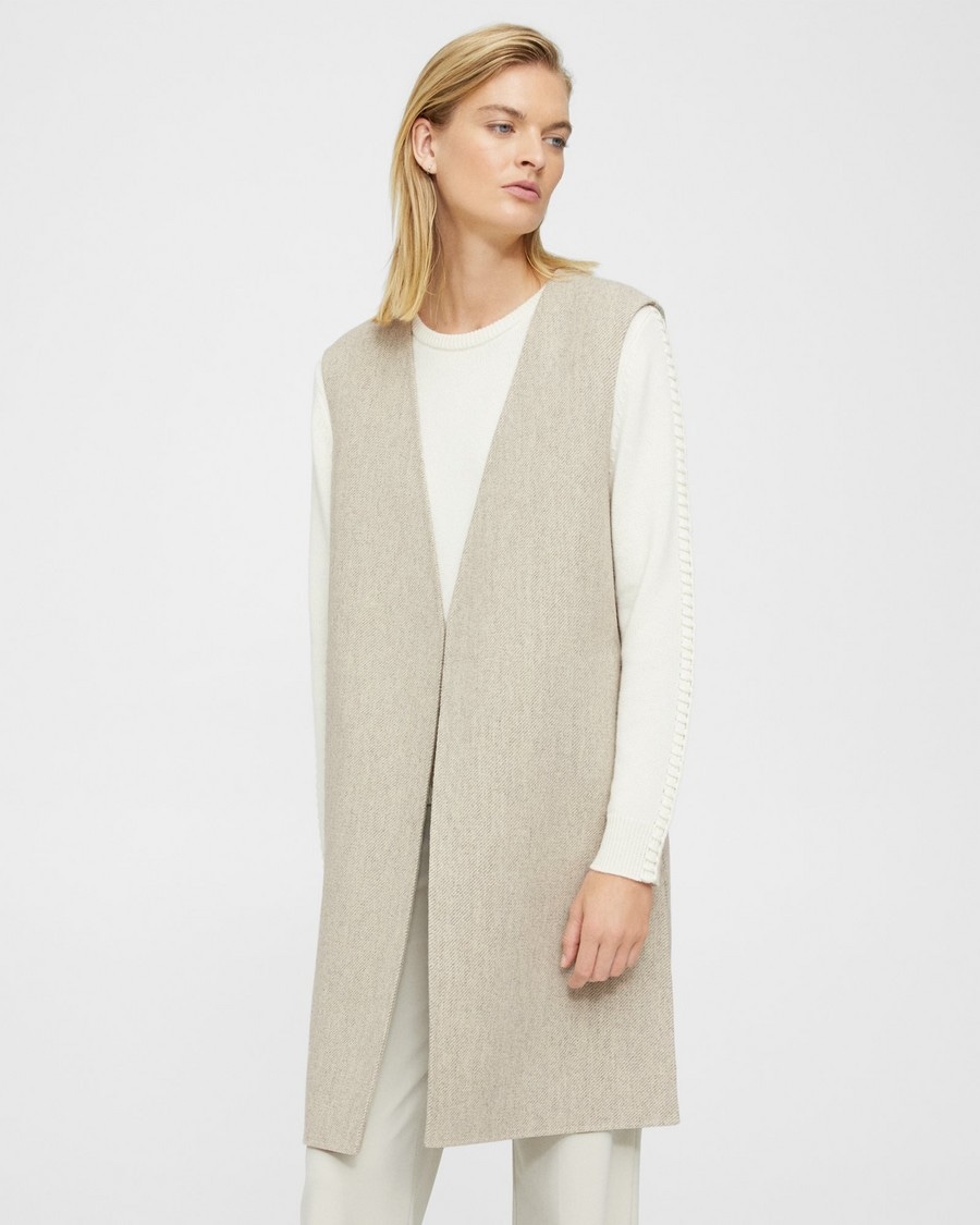 Relaxed Longline Vest in Double-Face Wool Twill
