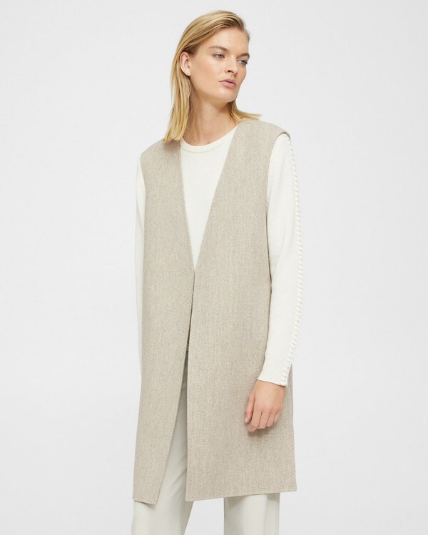 띠어리 조끼 Theory Relaxed Longline Vest in Double-Face Wool Twill,GREY MULTI