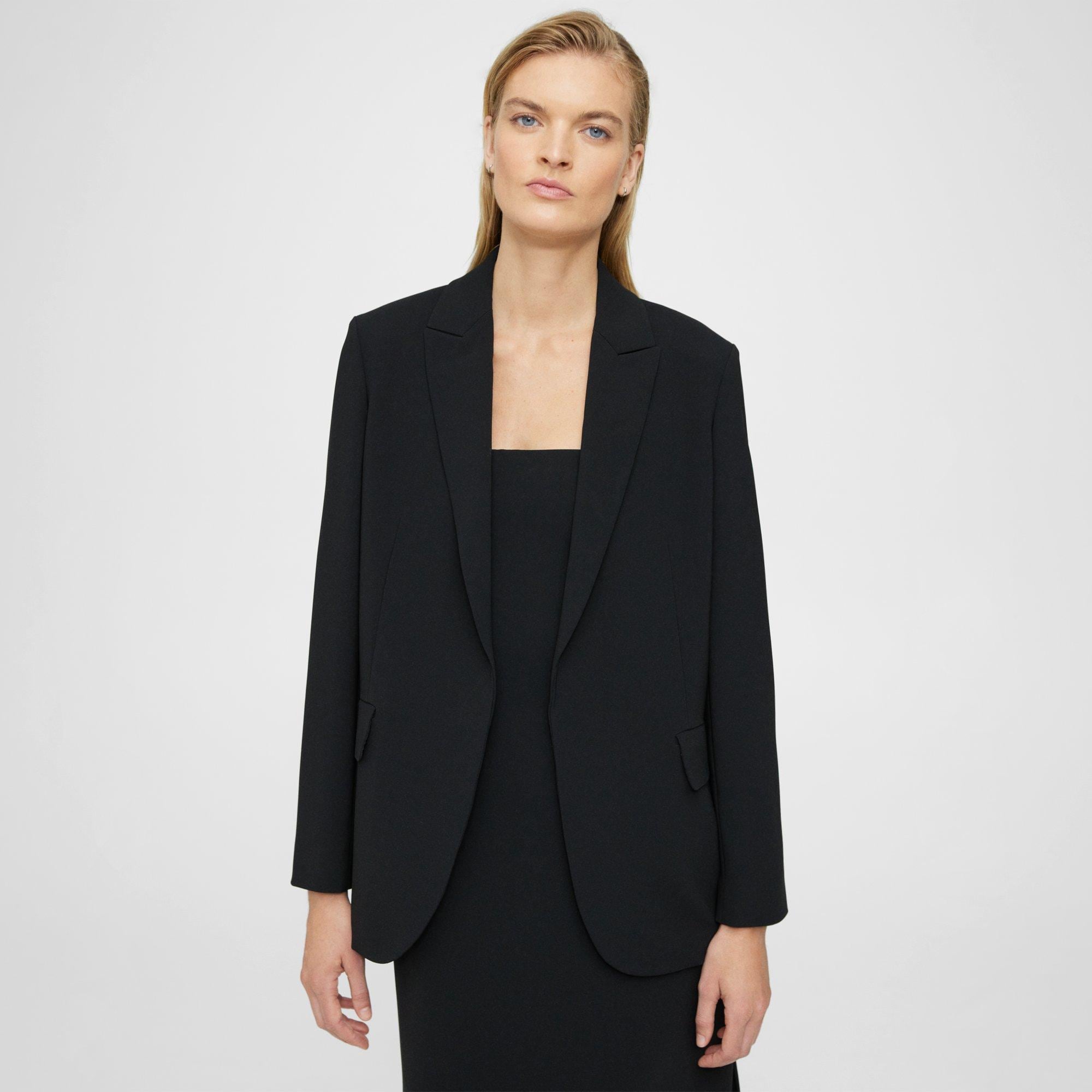 Black Crepe Relaxed Blazer | Theory Outlet