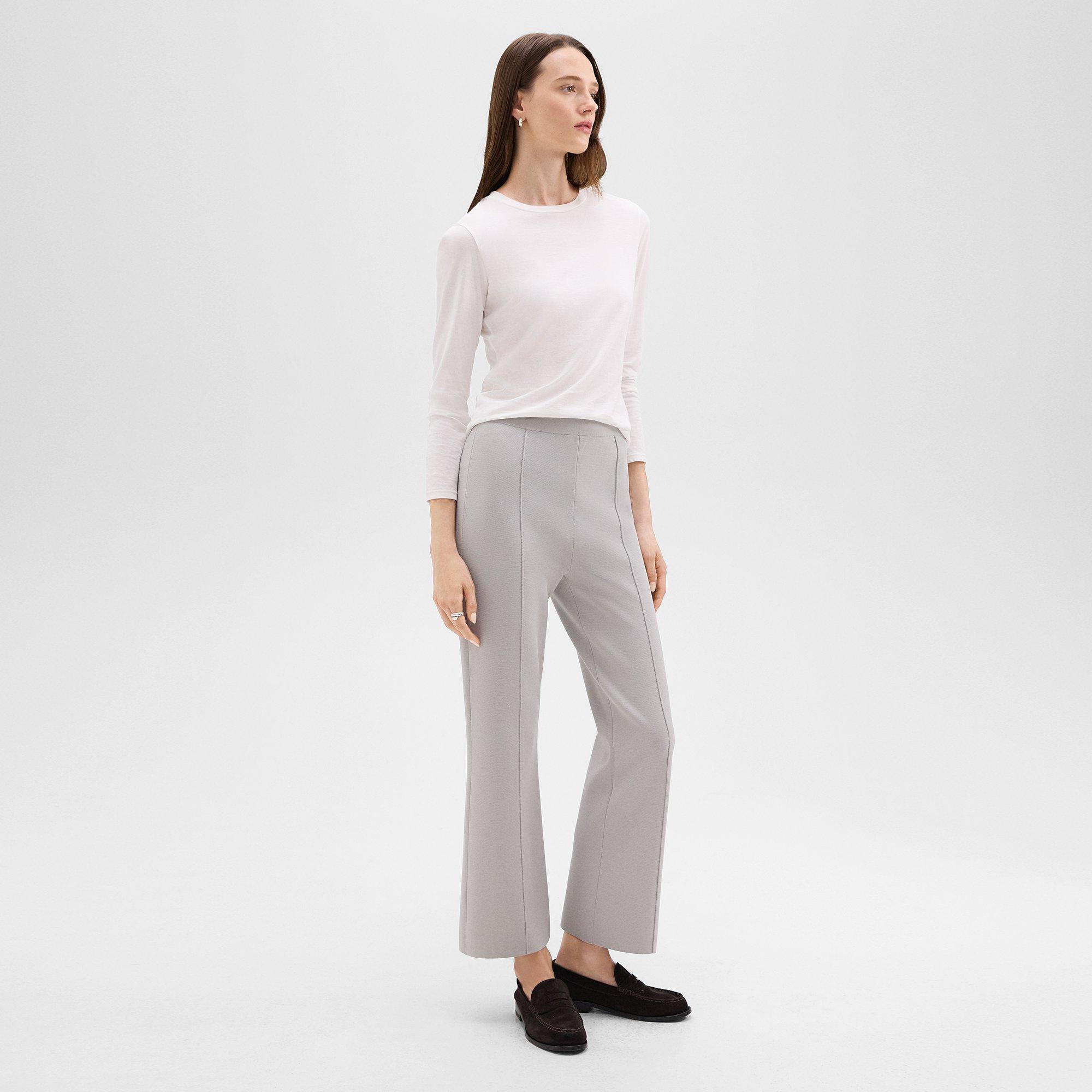 Cropped Flare Trousers in Crepe Knit