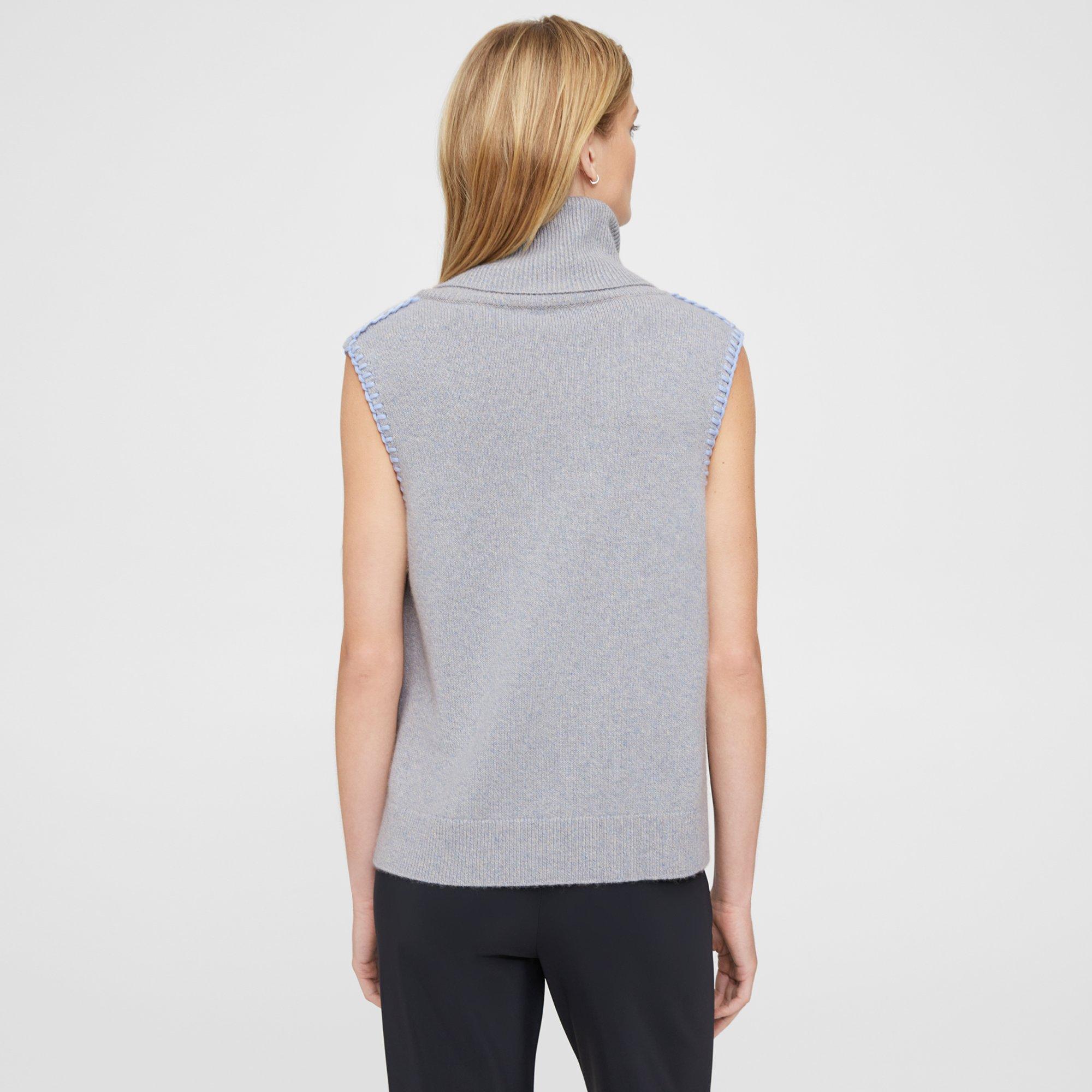 Blanket Stitch Sleeveless Turtleneck in Cashmere
