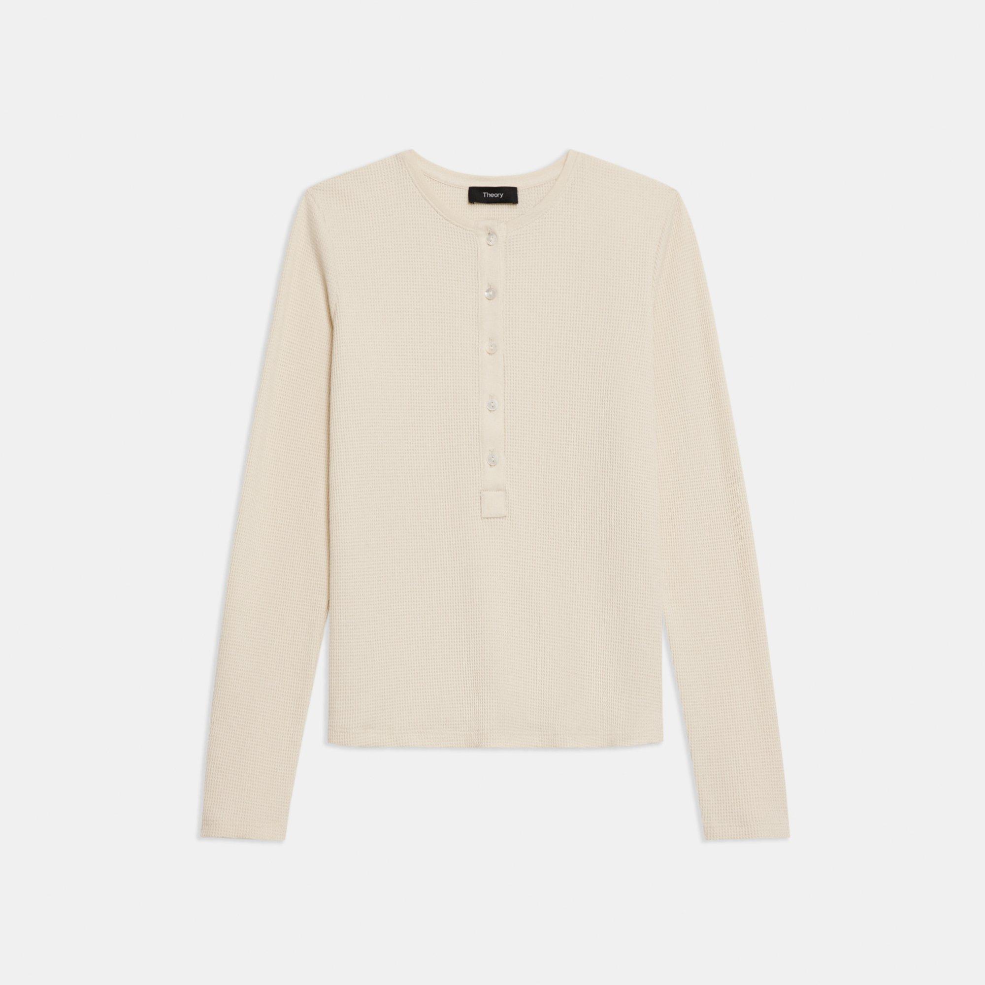 Fitted Henley Tee in Waffle Knit Cotton