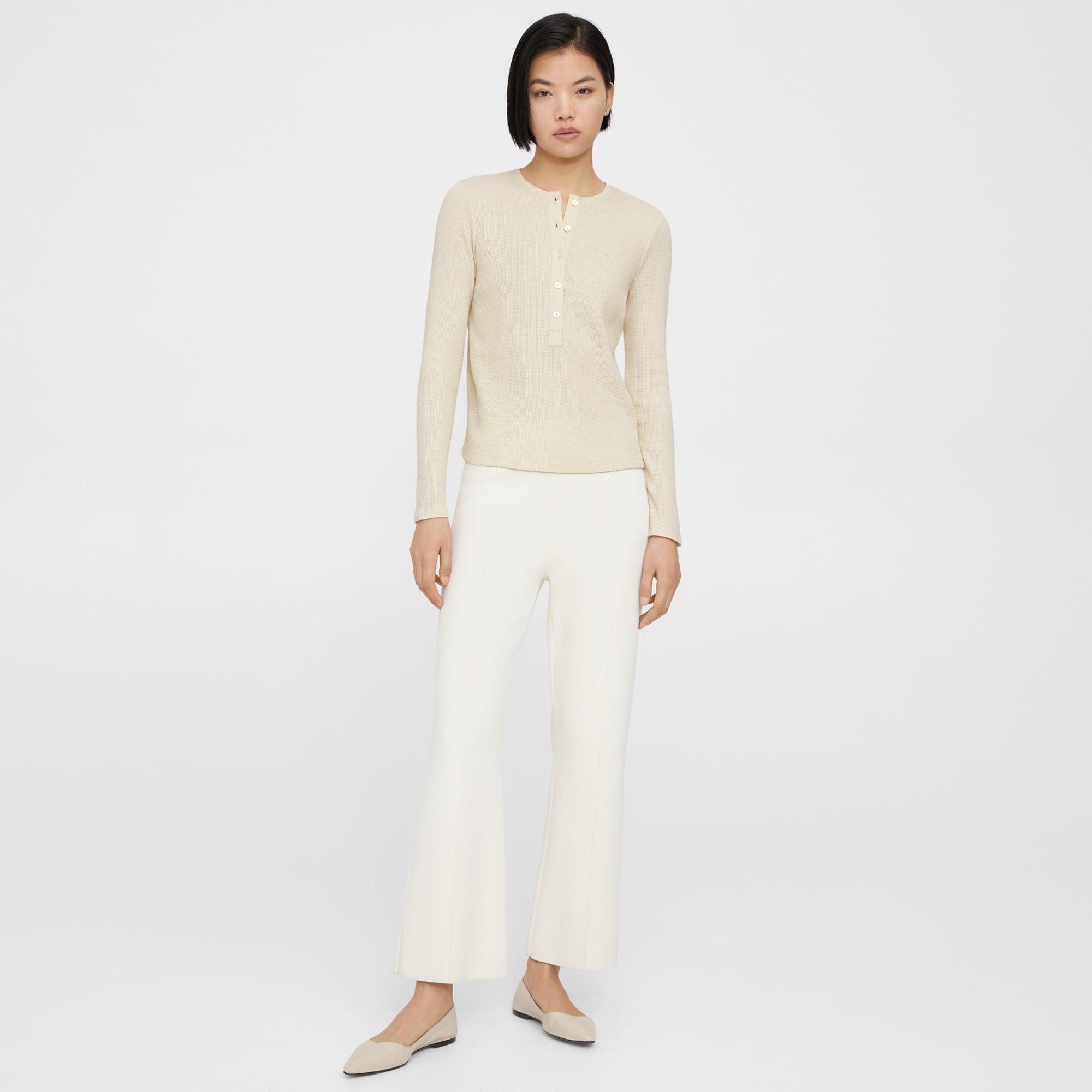 Fitted Henley Tee in Waffle Knit Cotton