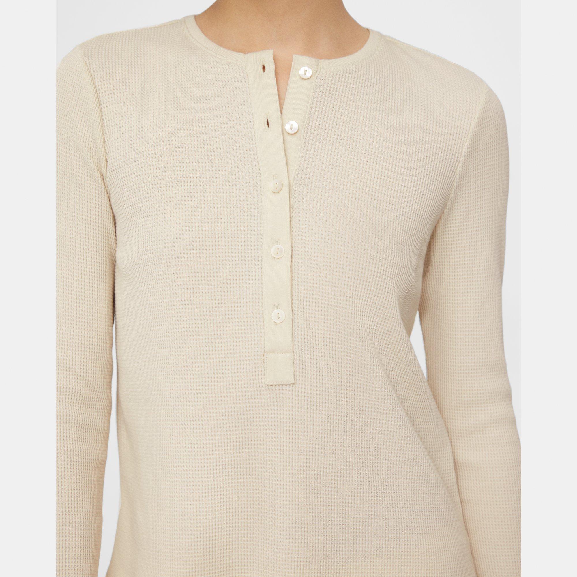 Fitted Henley Tee in Waffle Knit Cotton
