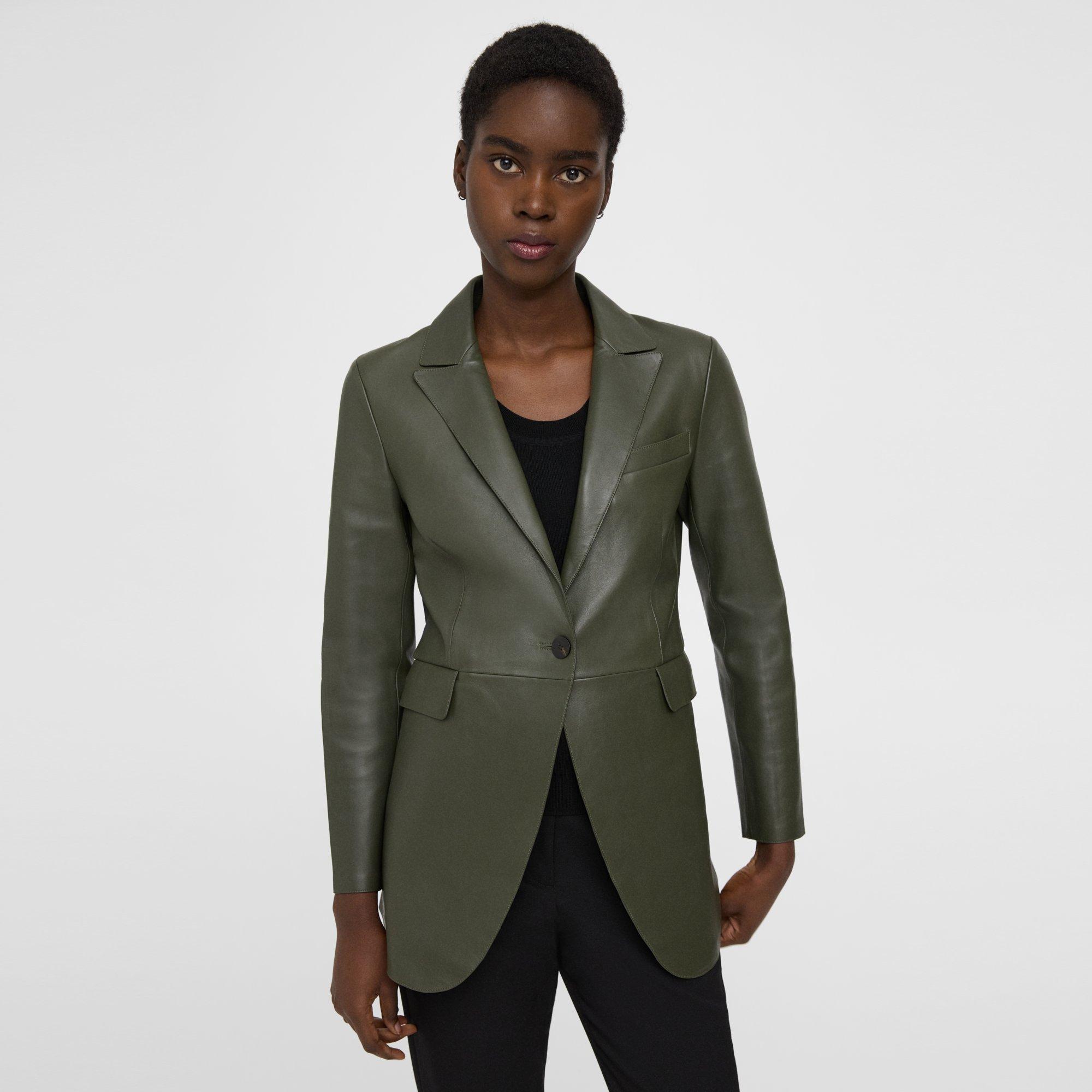 Green Leather Etiennette Blazer Theory