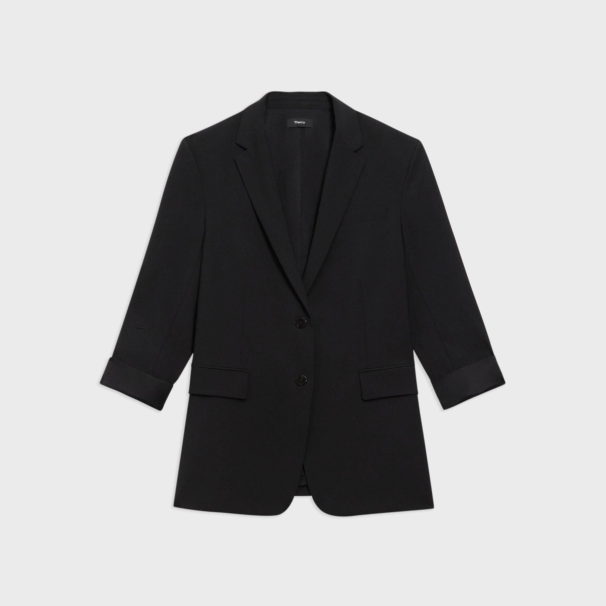 Black Good Wool Cuffed Blazer | Theory