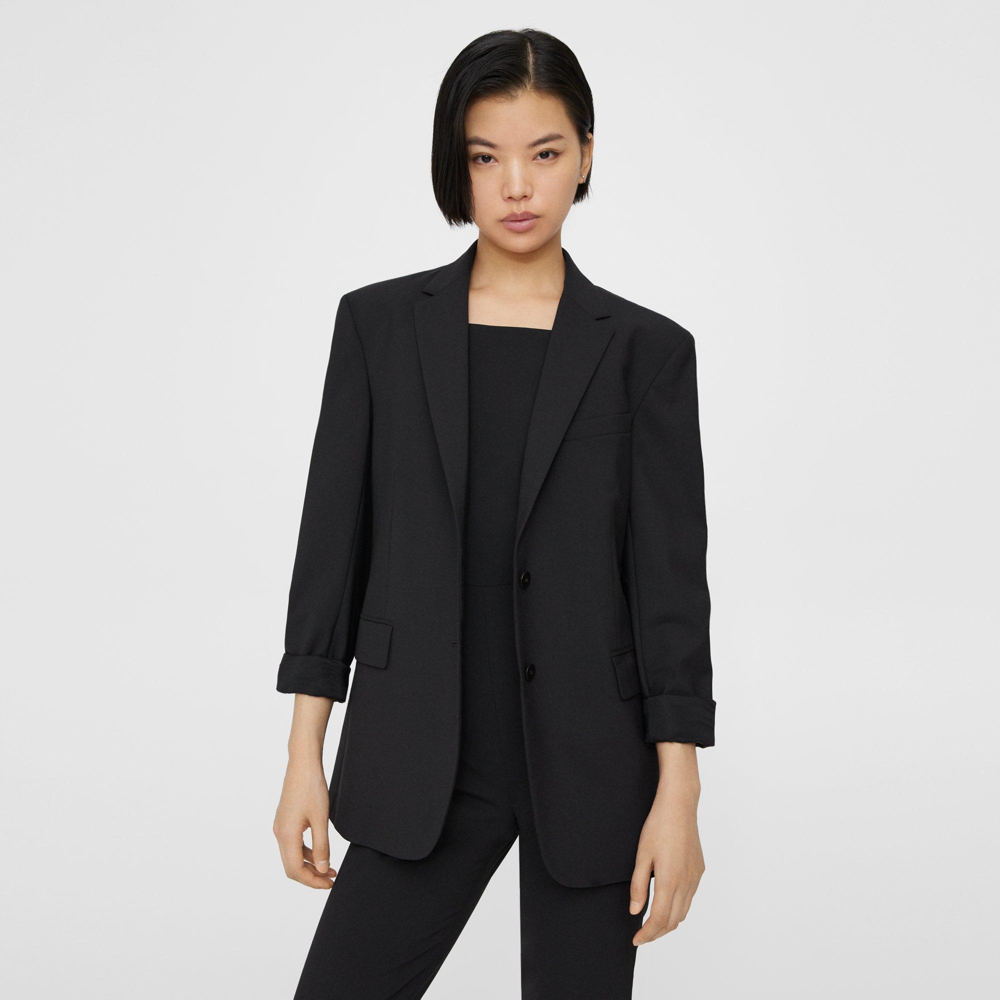 Black Good Wool Cuffed Blazer | Theory