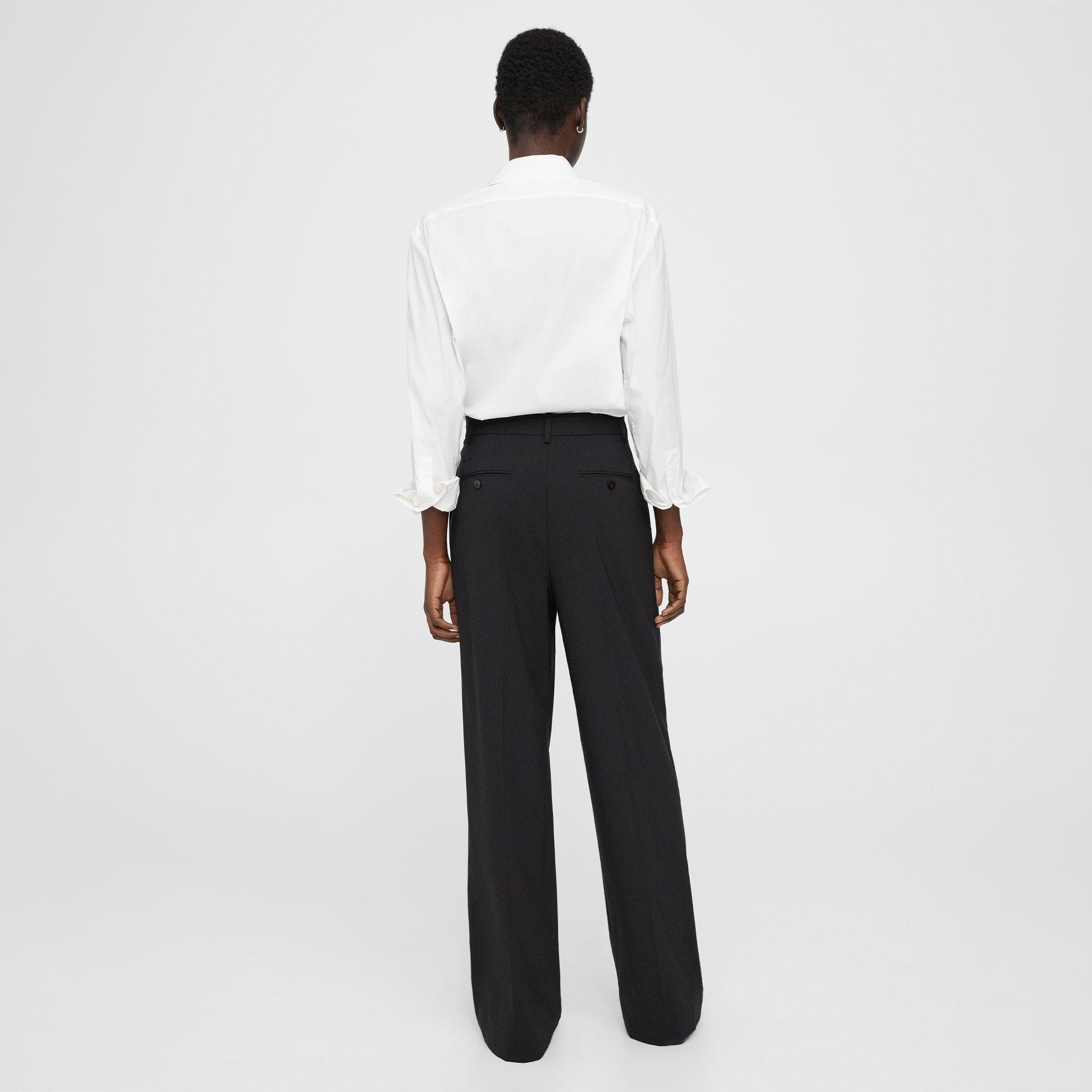 Black Stretch Wool Pleated Wide-Leg Pant | Theory