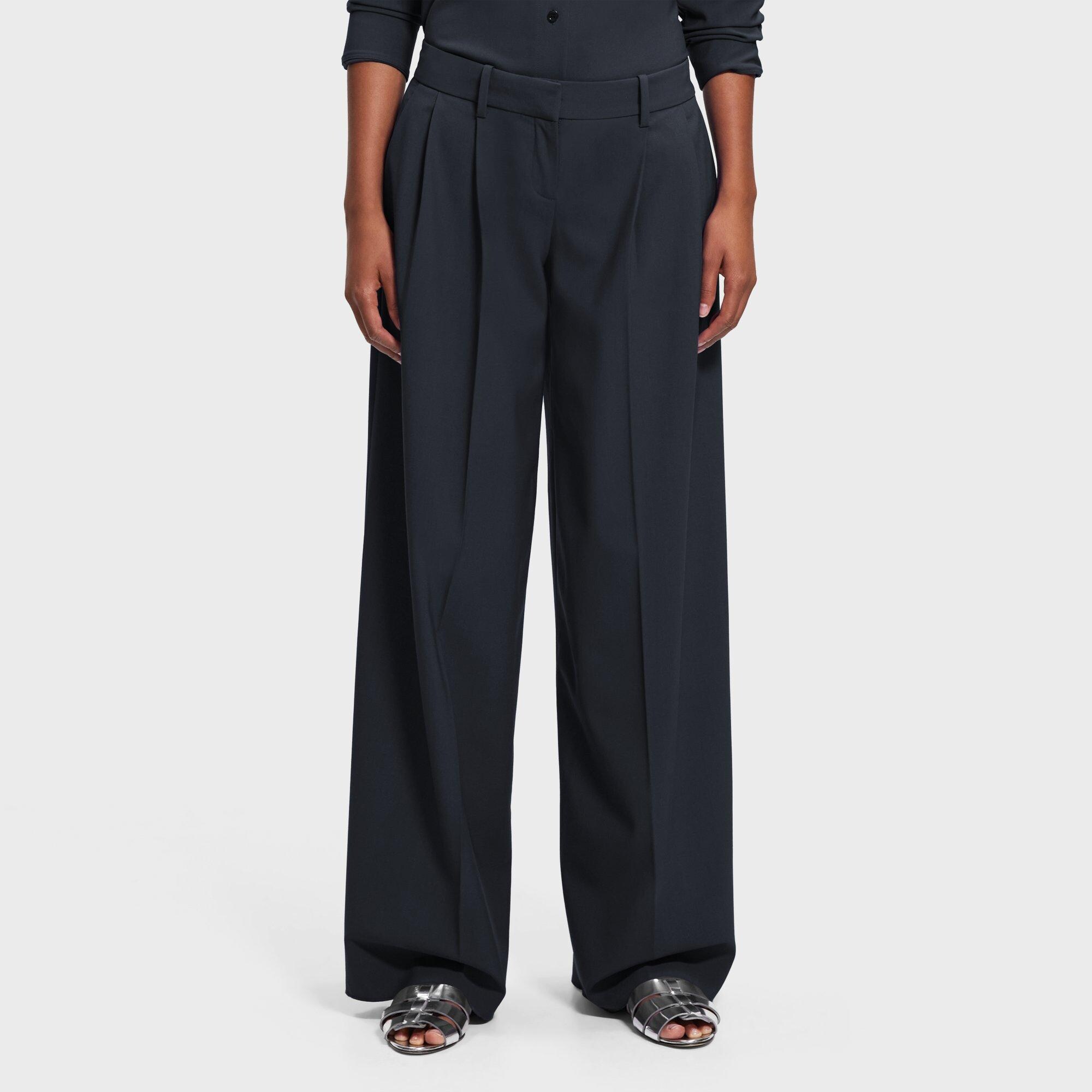 Pleated Wide-Leg Pant in Stretch Wool