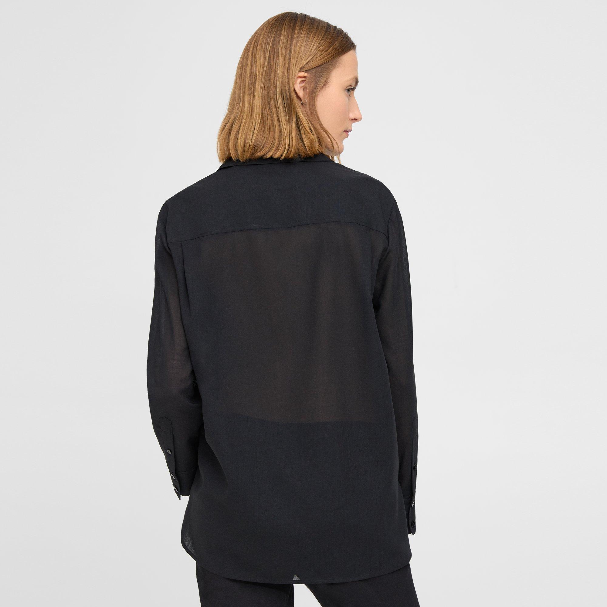 Oversized Patch Pocket Shirt in Wool-Poly