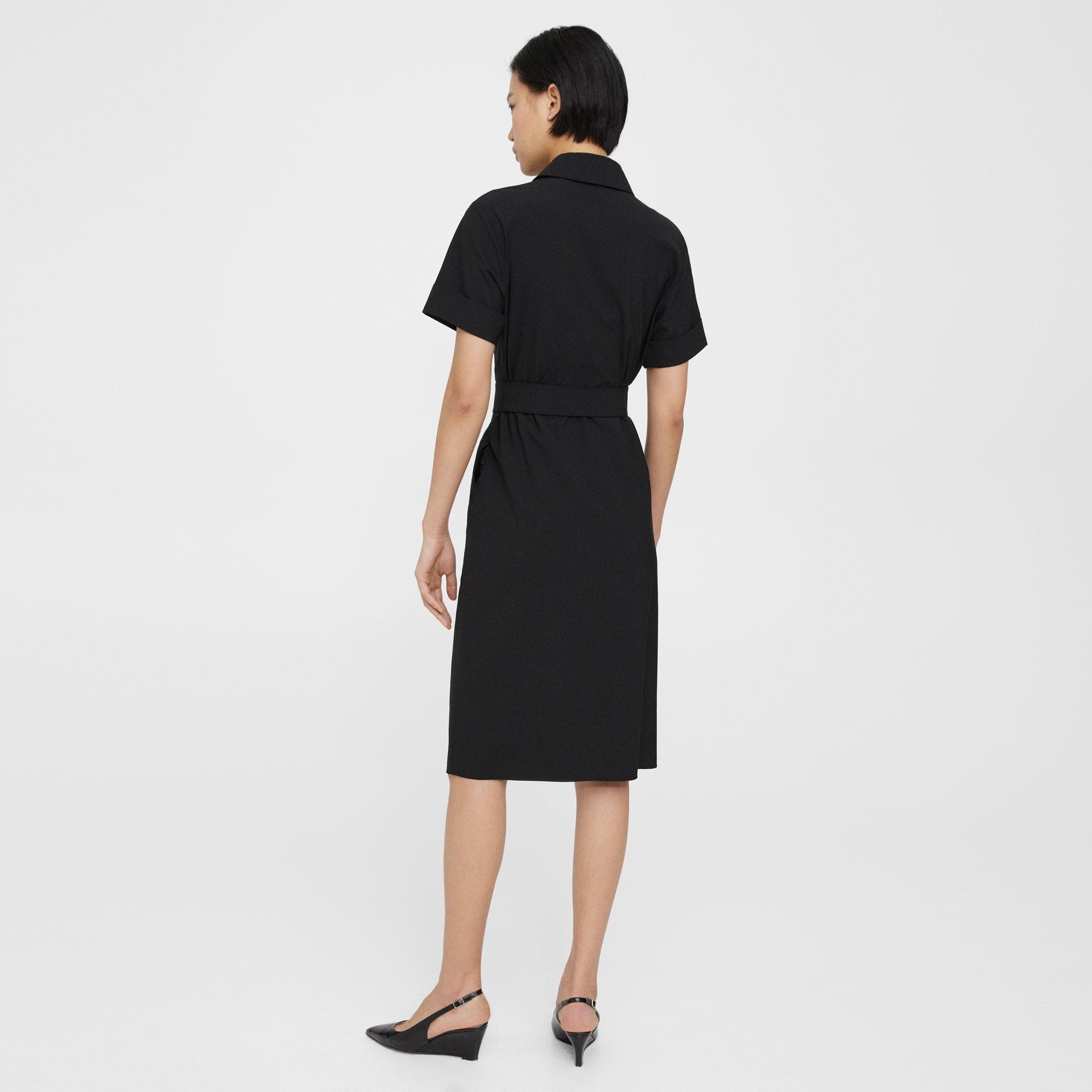 Black Good Wool Belted Shirt Dress | Theory