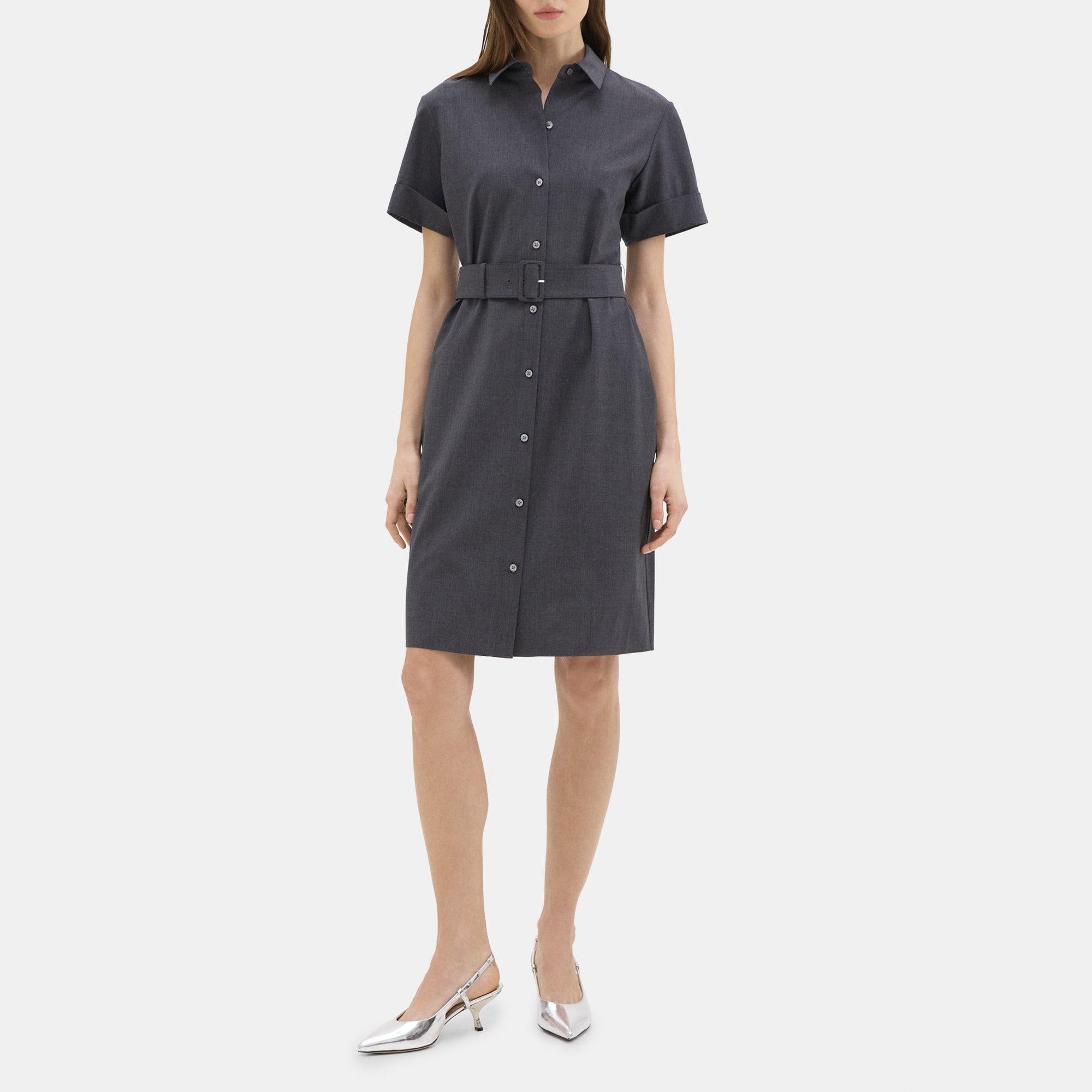 Belted Shirt Dress in Good Wool