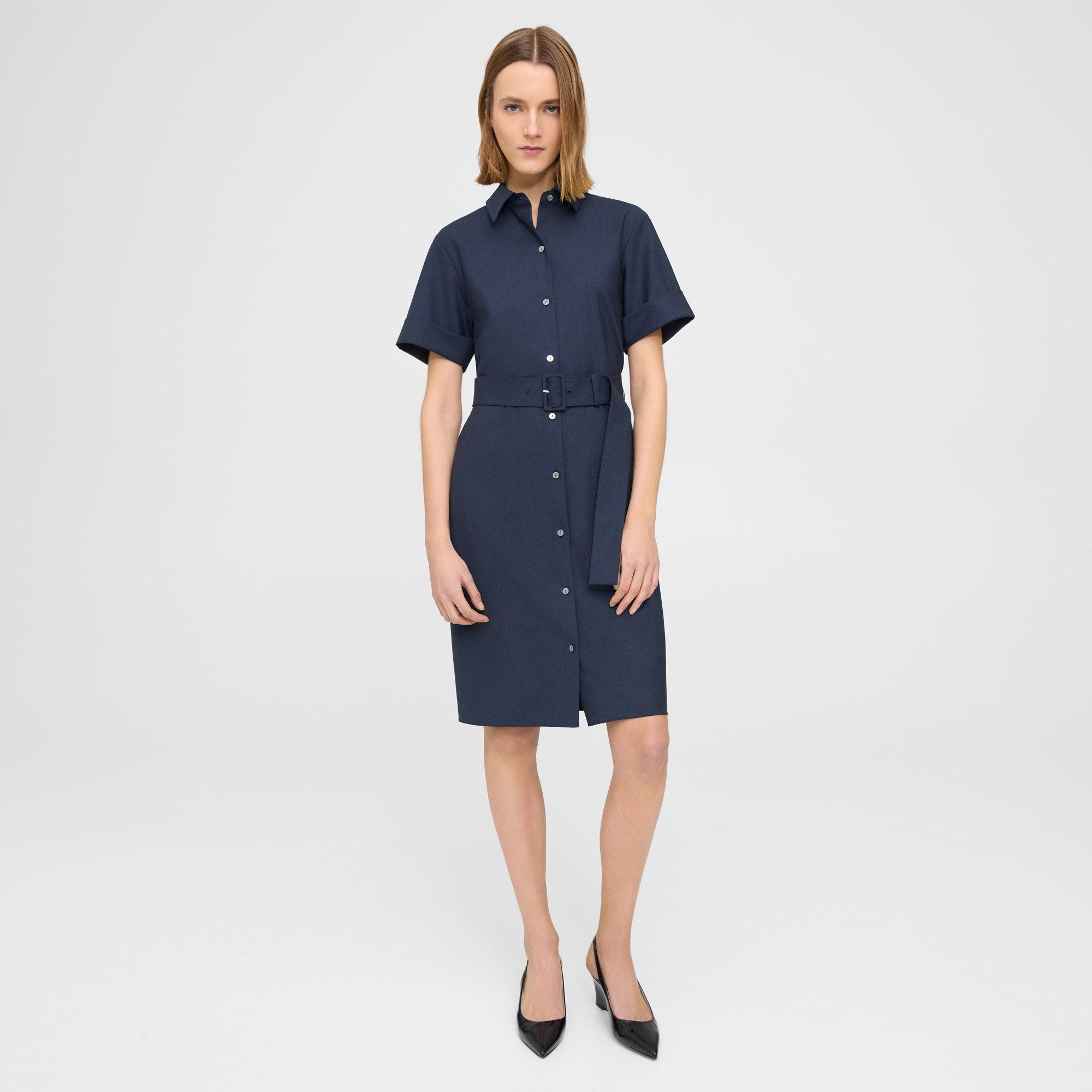 Belted Shirt Dress in Good Wool