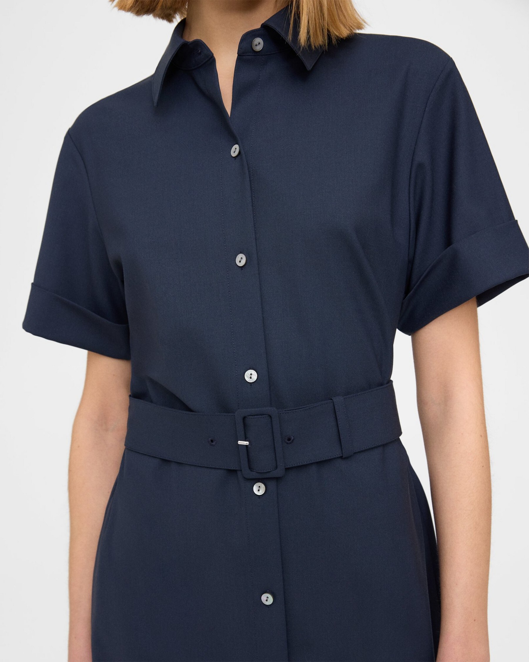 Belted Shirt Dress in Good Wool