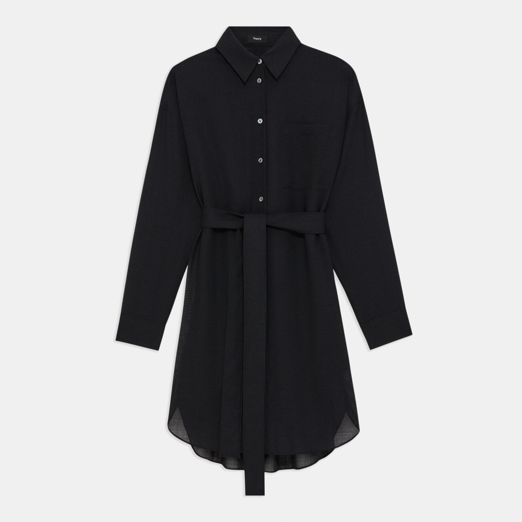 Black Cotton Belted Shirt Dress | Theory