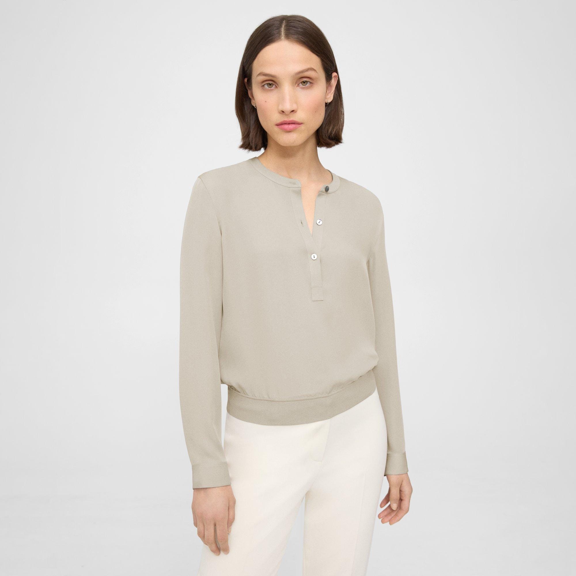 Henley Blouse in Silk Georgette