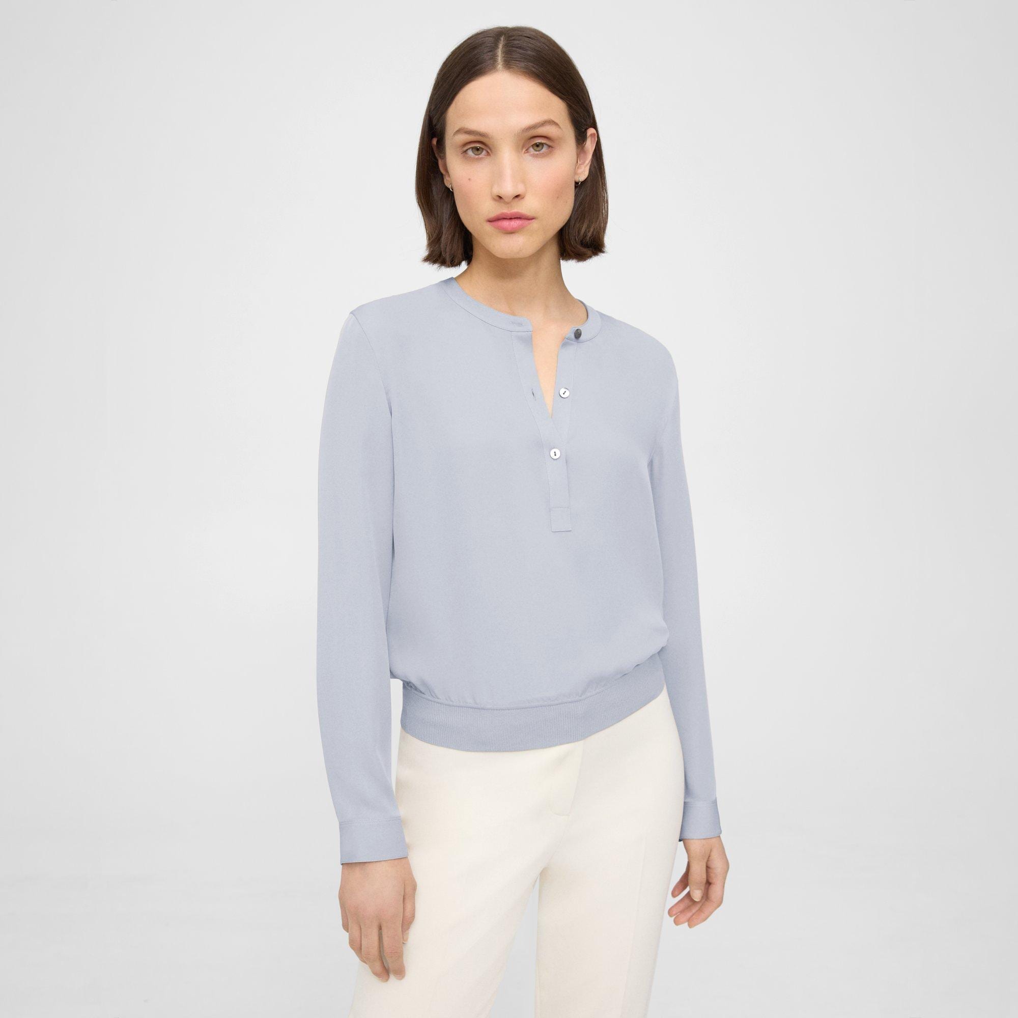 Henley Blouse in Silk Georgette