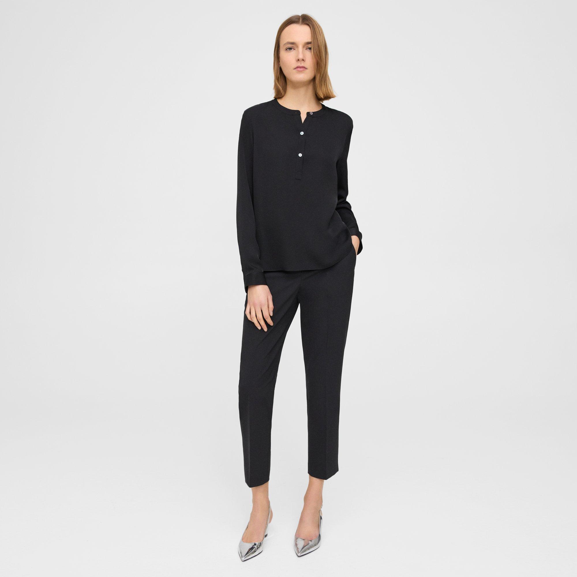 Henley Blouse in Silk Georgette