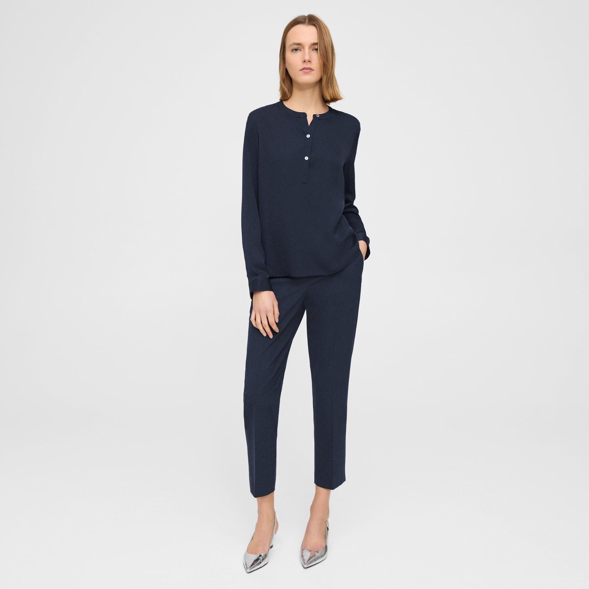 Henley Blouse in Silk Georgette