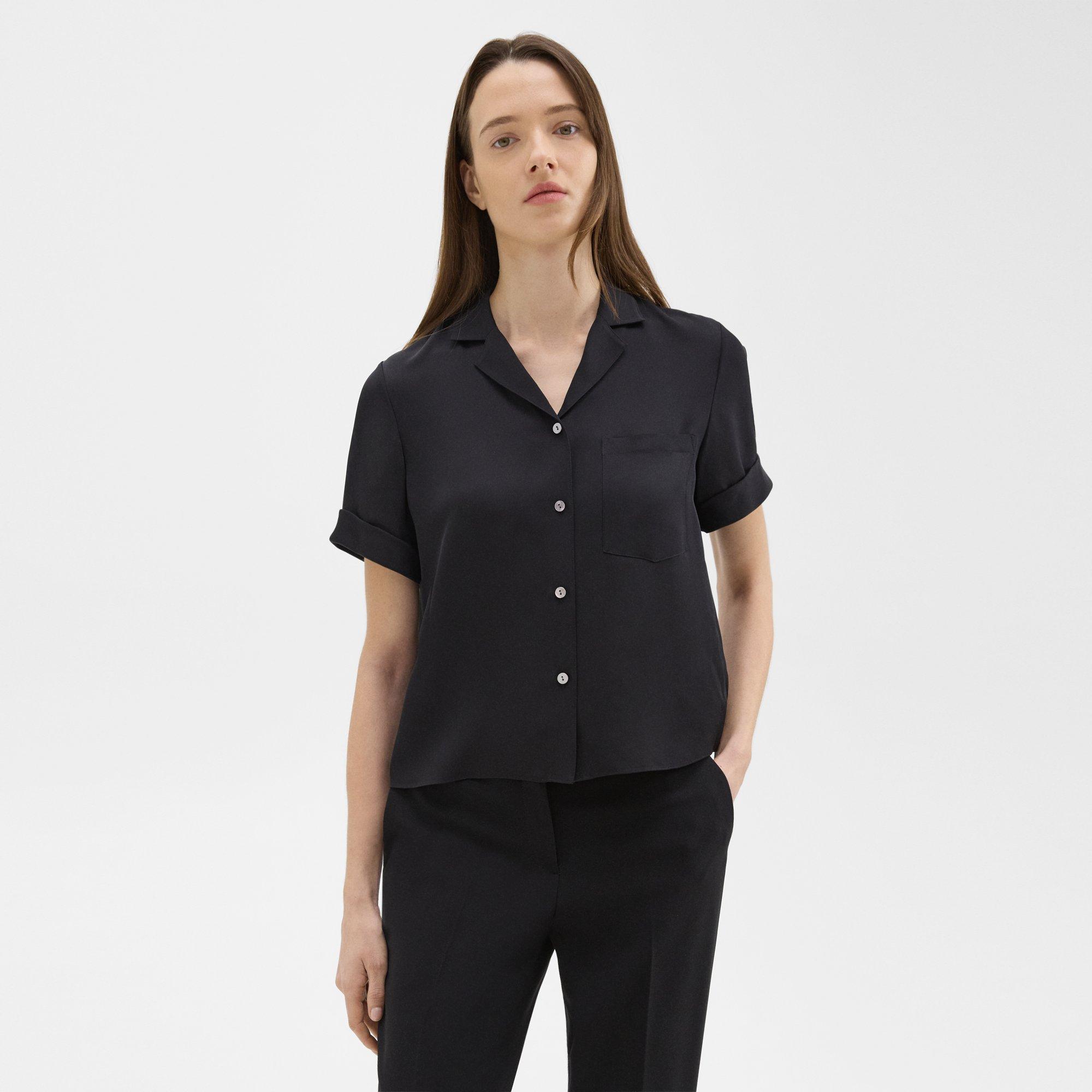 띠어리 Theory Camp Shirt in Silk Georgette,BLACK