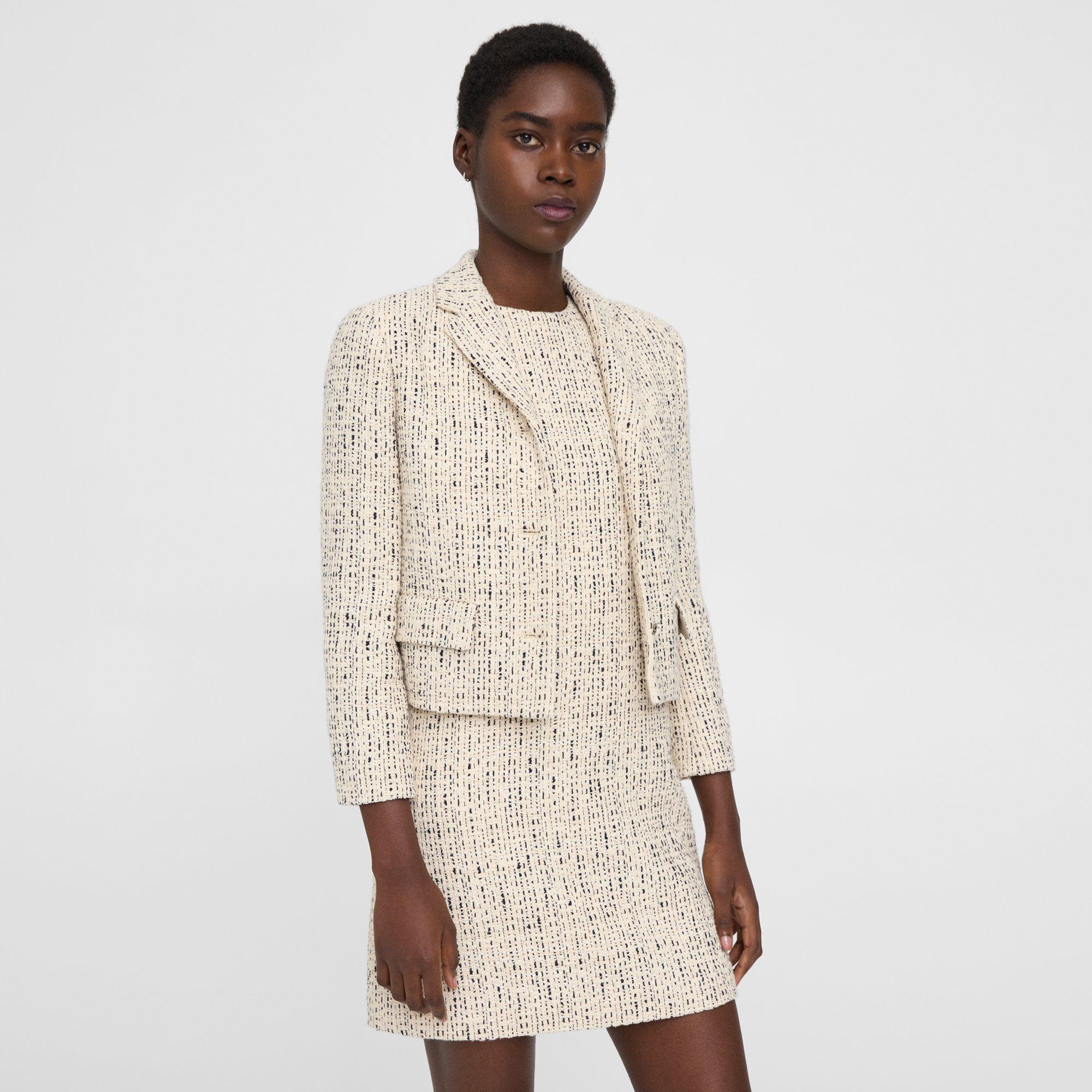 White Cotton-Blend Tweed Cropped Jacket | Theory
