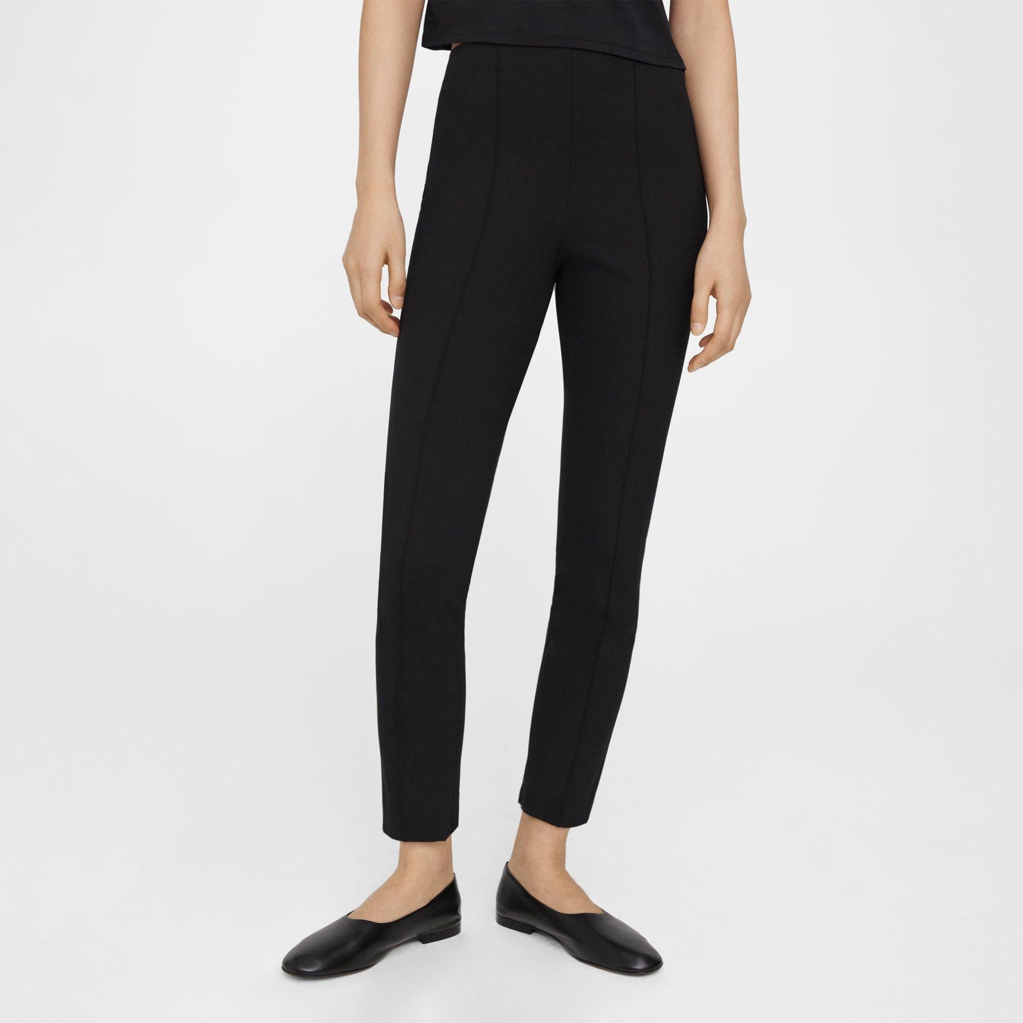 Black Stretch Cotton Pintucked Slim Pant