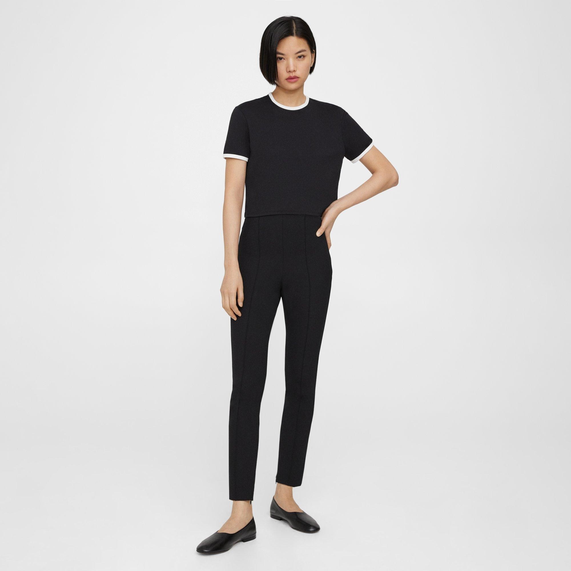 Black Stretch Cotton Pintucked Slim Pant