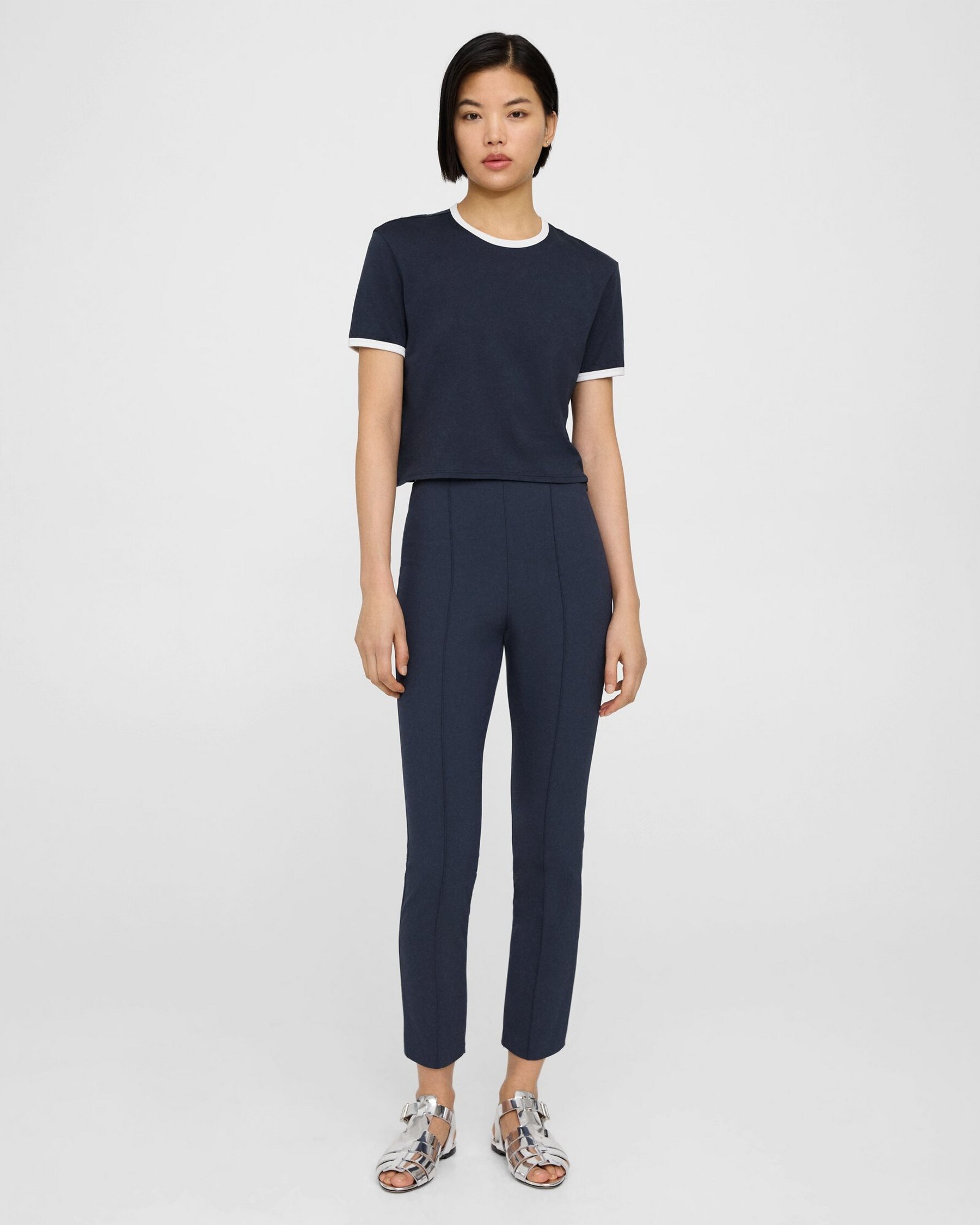 Pintucked Slim Pant in Stretch Cotton
