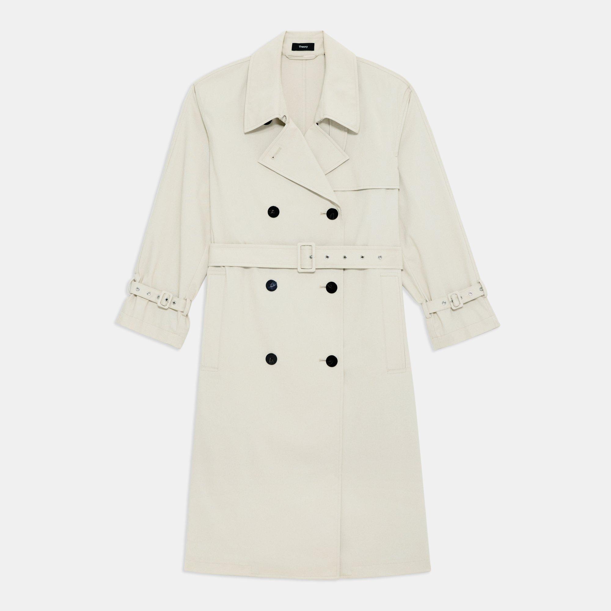 Beige Cotton-Blend Double-Breasted Trench Coat | Theory