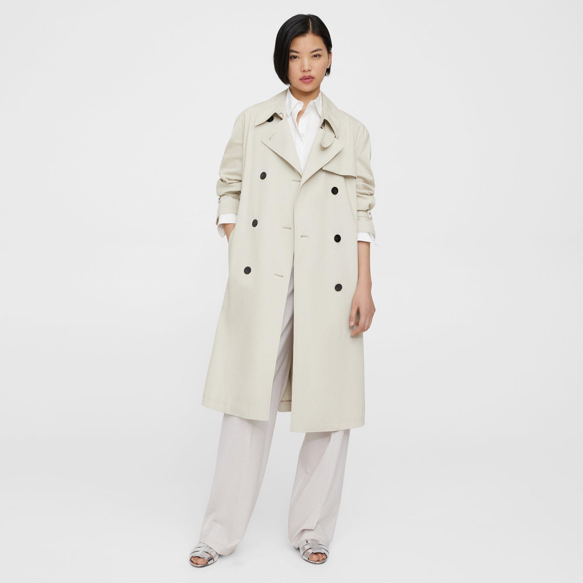 Beige Cotton-Blend Double-Breasted Trench Coat | Theory