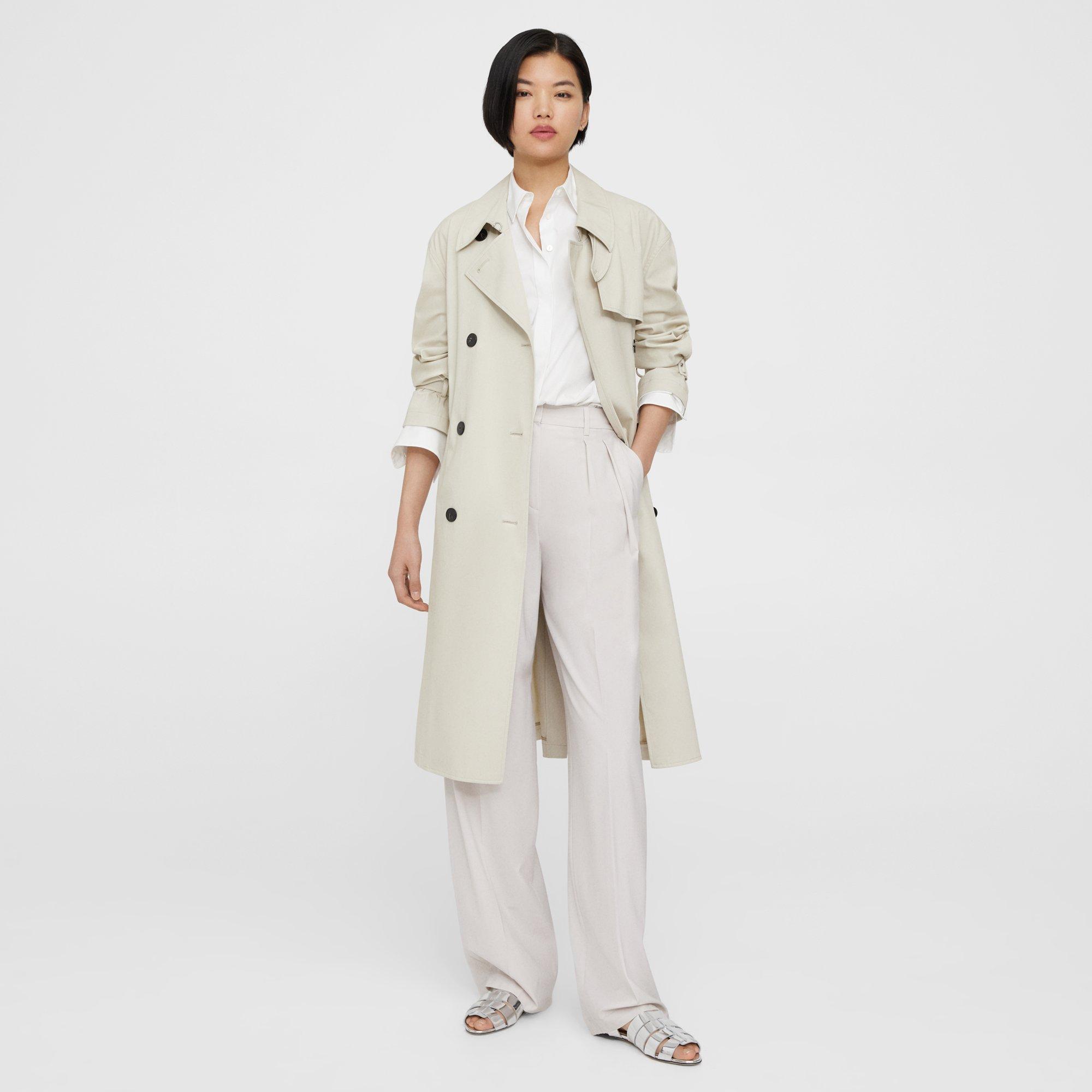 Beige Cotton-Blend Double-Breasted Trench Coat | Theory