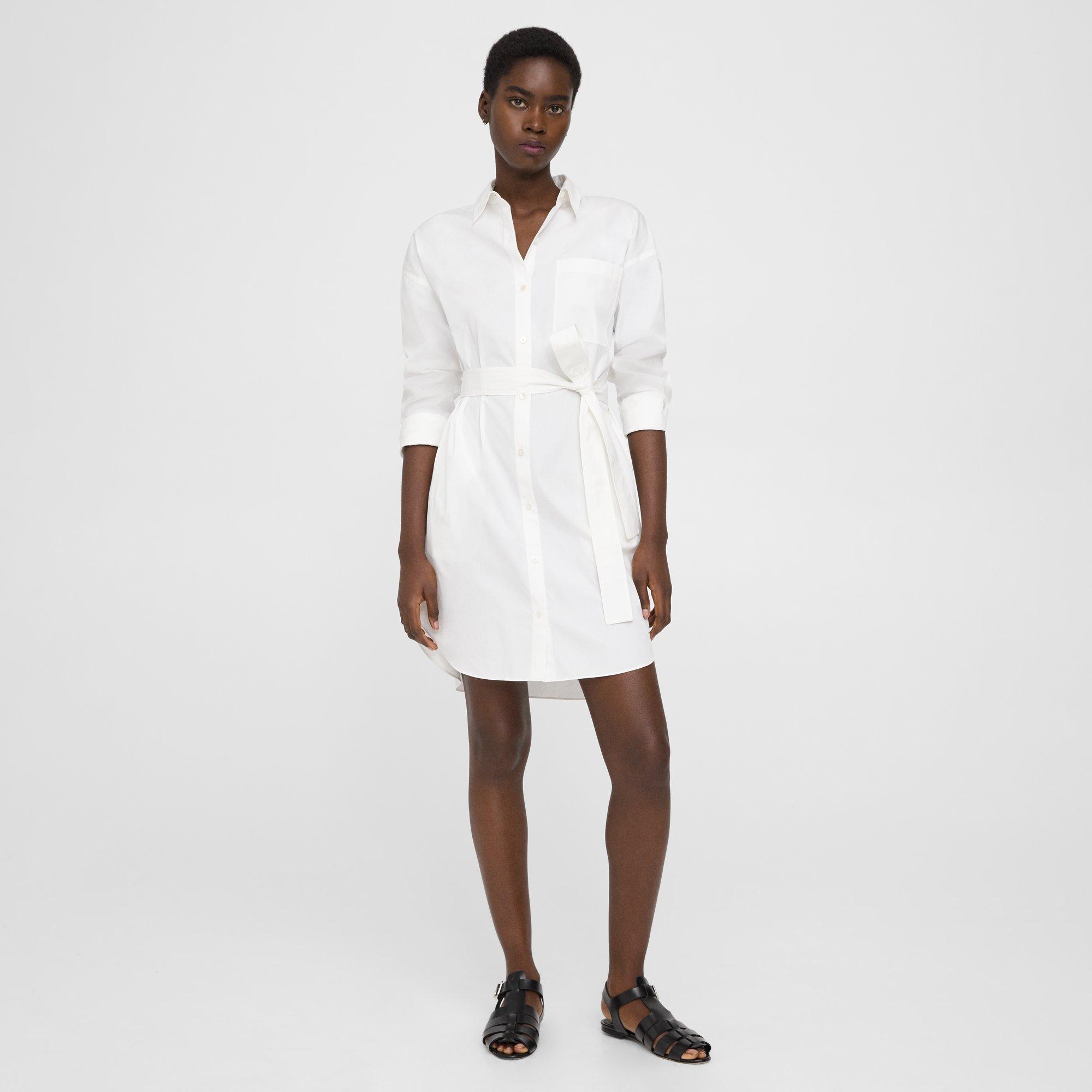 White belted outlet shirt dress