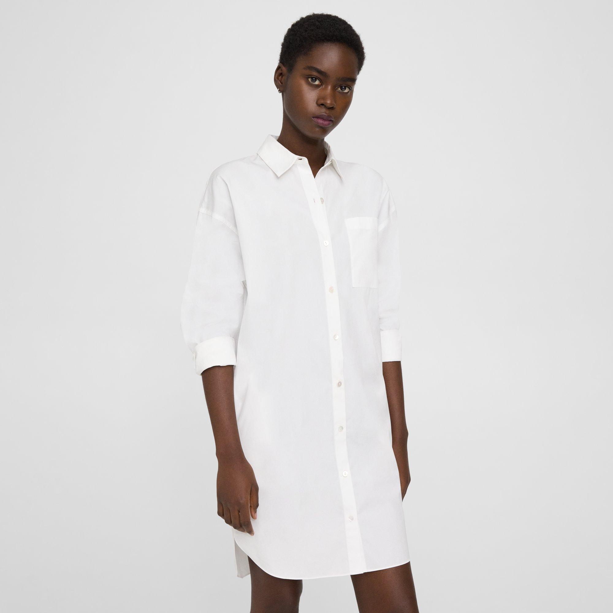 White Cotton Belted Shirt Dress Theory