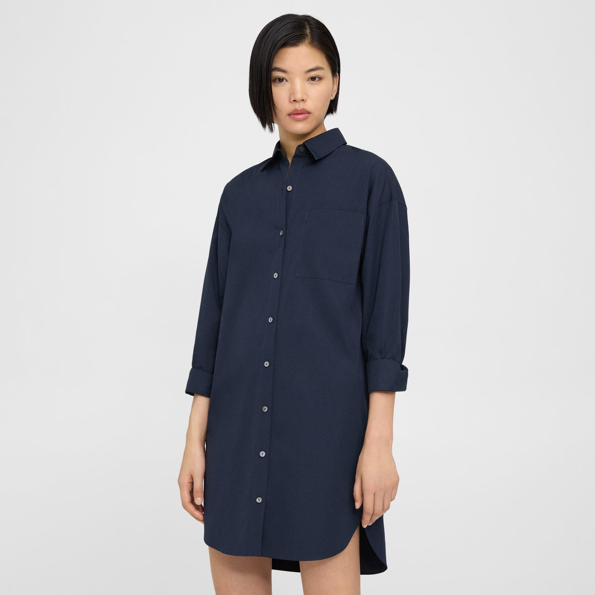 Blue Cotton Belted Shirt Dress | Theory